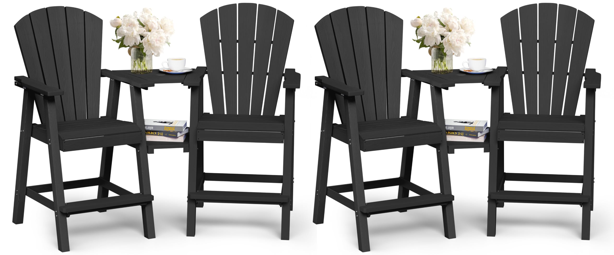 Ciokea Tall Adirondack Chairs Set of 2, HDPE Outdoor High Back Adirondack Chair with Double Connecting Tray, Weather Resistant Balcony Chairs for Deck, Lawn, Pool, Backyard, Navy Blue