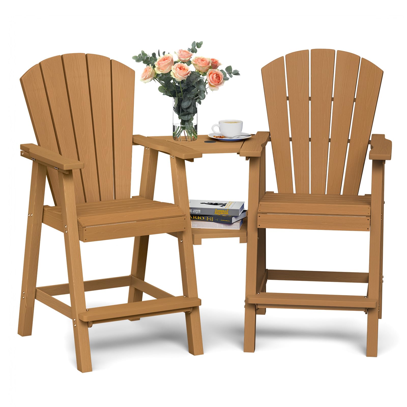 Ciokea Tall Adirondack Chairs Set of 2, HDPE Outdoor High Back Adirondack Chair with Double Connecting Tray, Weather Resistant Balcony Chairs for Deck, Lawn, Pool, Backyard, Navy Blue