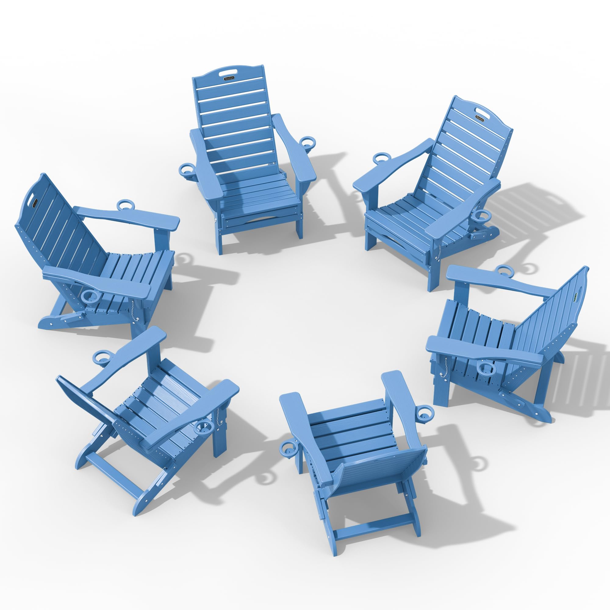 Folding Adirondack Chair with Retractable Ottoman, Weather Resistant Fire Pit Chair Patio Chair with 2 Cup Holder Lawn Outdoor Lounge Chair (Grey)