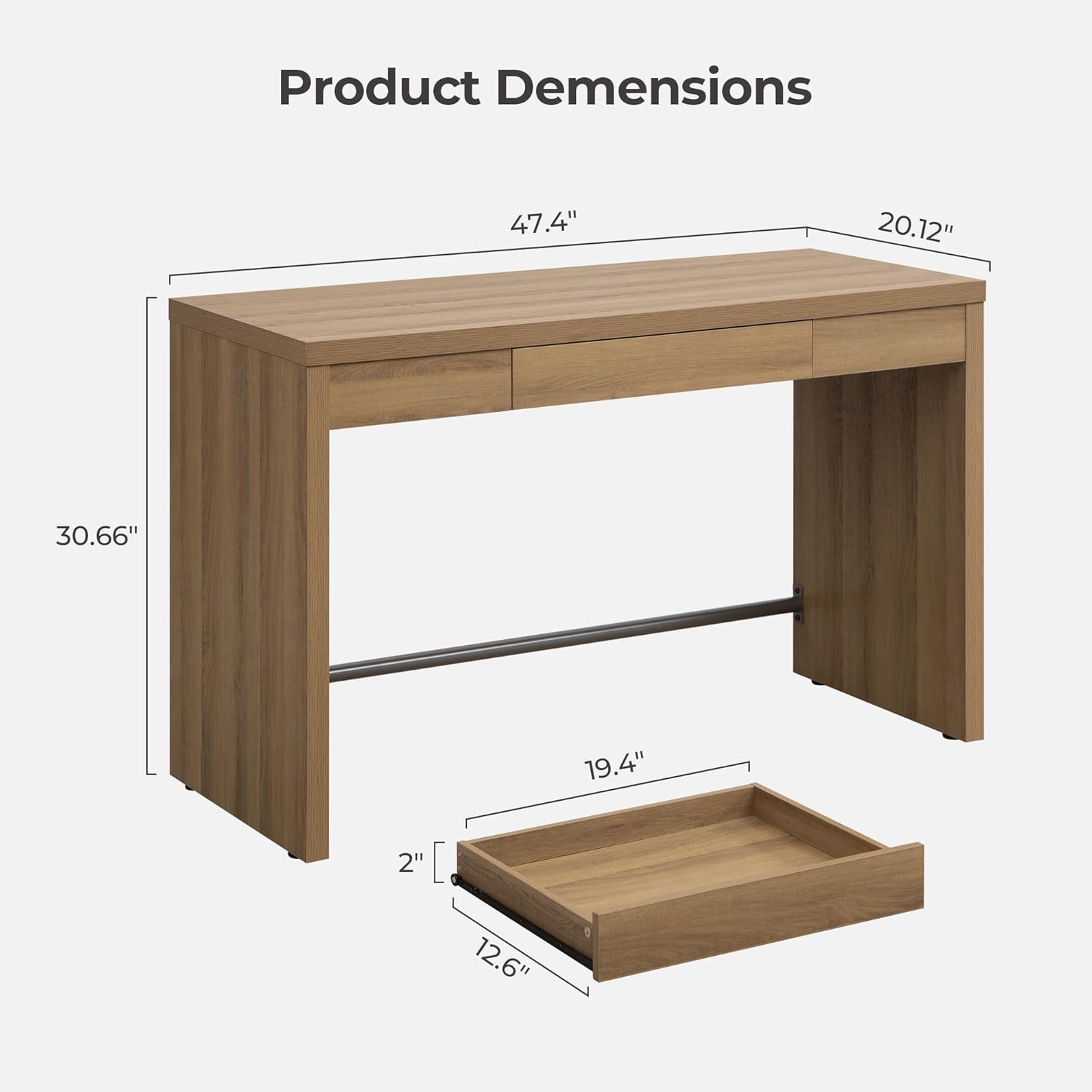 SICOTAS Home Office Executive Desk - 47-Inch Computer Desk with Drawer, Farmhouse Writing Study Desk with Storage,Boho Makeup Vanity Table for Bedroom (Reclaimed Caramel Oak, 2 Pieces)
