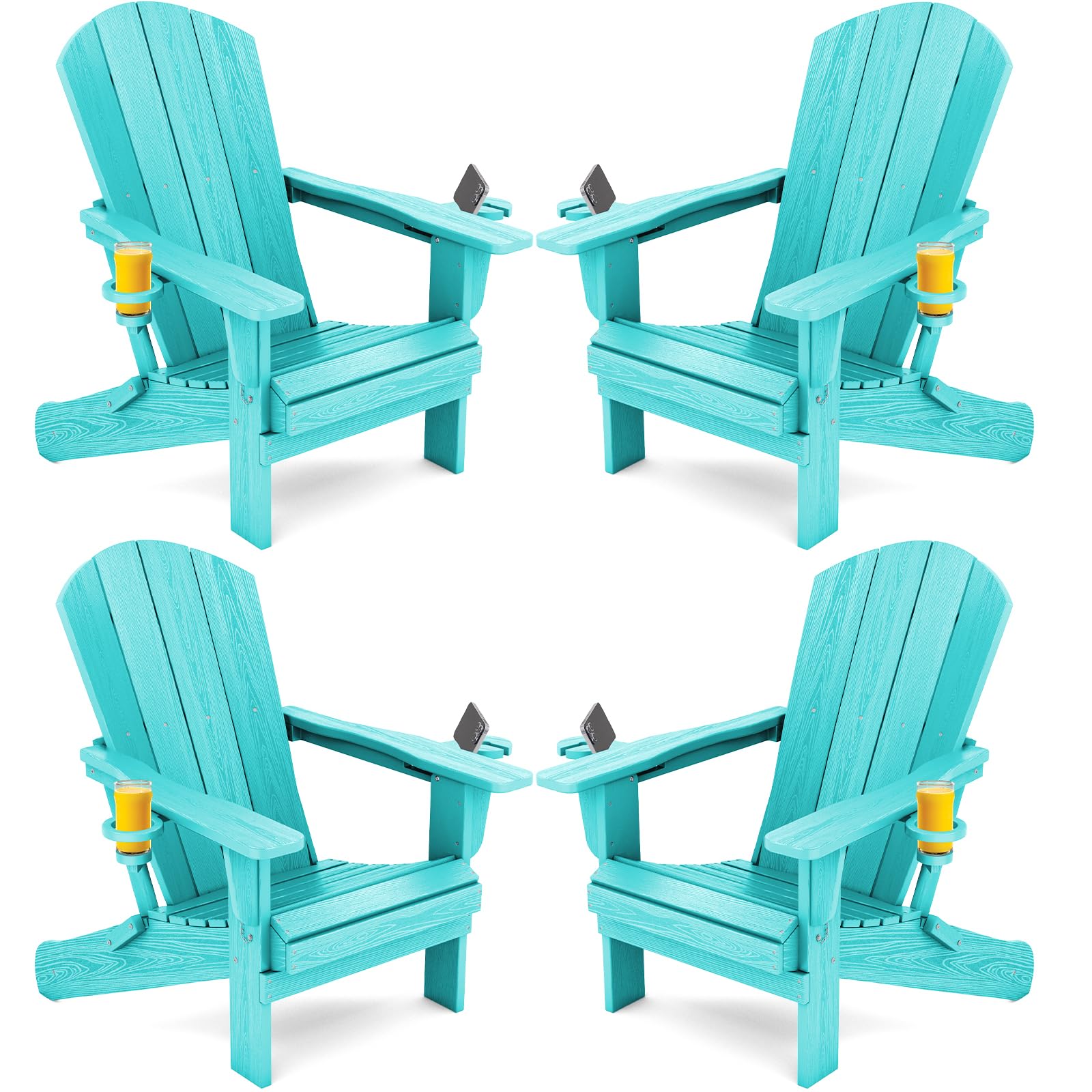 SERWALL Foldable Adirondack Chair Set of 2, HDPE Adirondack Chair with Wood-Texture-Gray