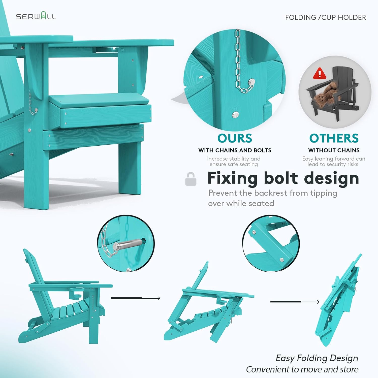 SERWALL Adirondack Chair with Cup Holders - Composite Adirondack Chairs HDPE Outdoor Chairs All Weather Use- Aruba