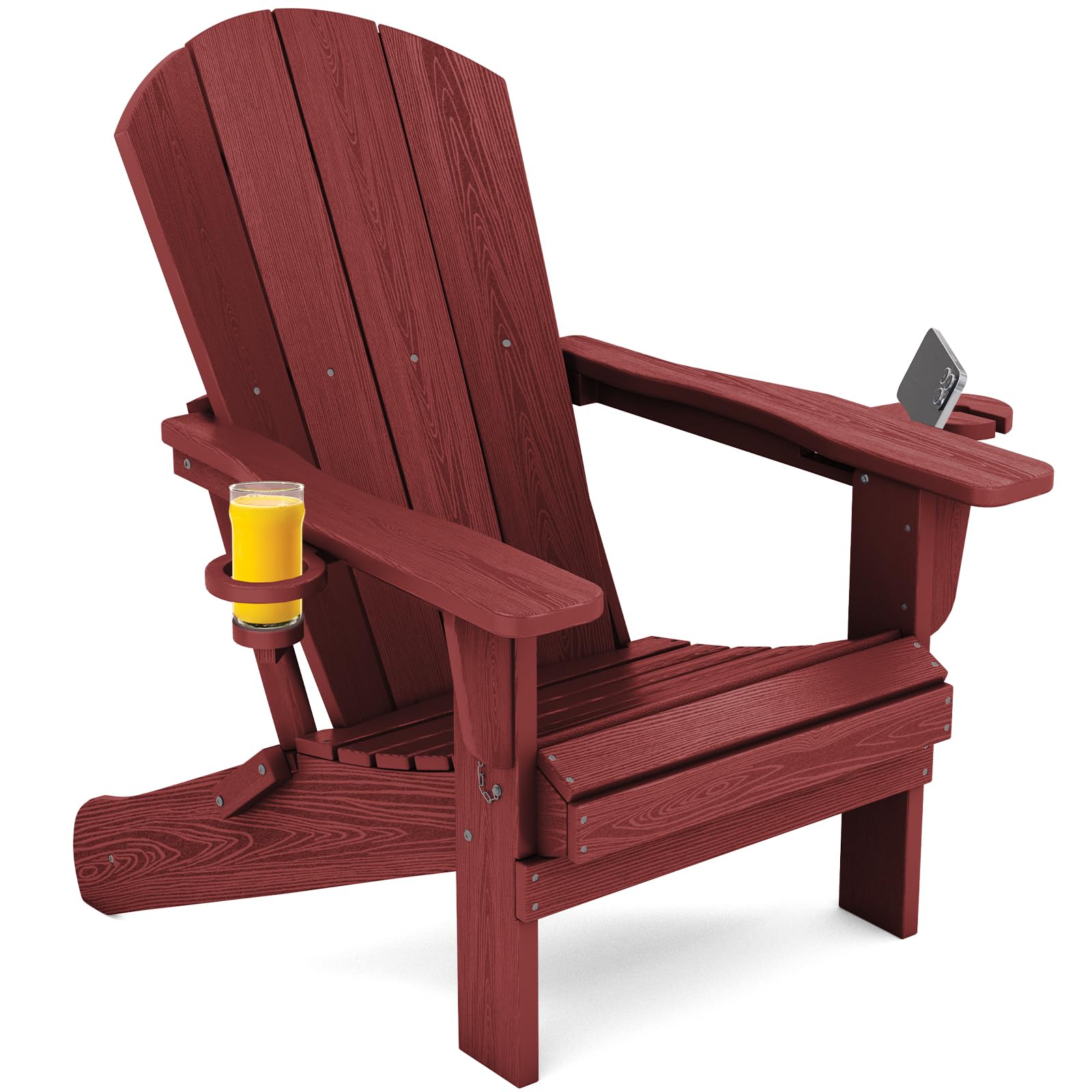 SERWALL Foldable Adirondack Chair Set of 2, HDPE Adirondack Chair with Wood-Texture-Gray