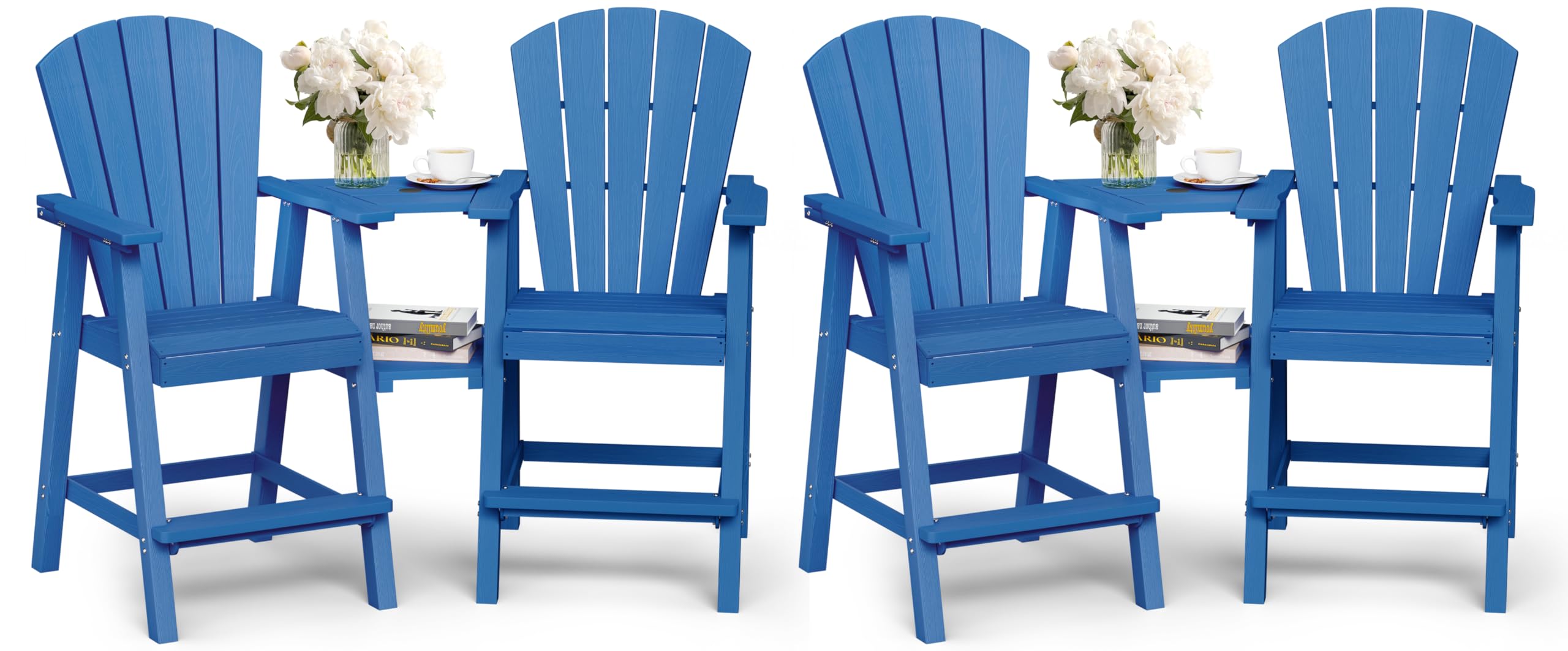 Ciokea Tall Adirondack Chairs Set of 2, HDPE Outdoor High Back Adirondack Chair with Double Connecting Tray, Weather Resistant Balcony Chairs for Deck, Lawn, Pool, Backyard, Navy Blue