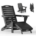 Folding Adirondack Chair with Retractable Ottoman, Weather Resistant Fire Pit Chair Patio Chair with 2 Cup Holder Lawn Outdoor Lounge Chair (Grey)