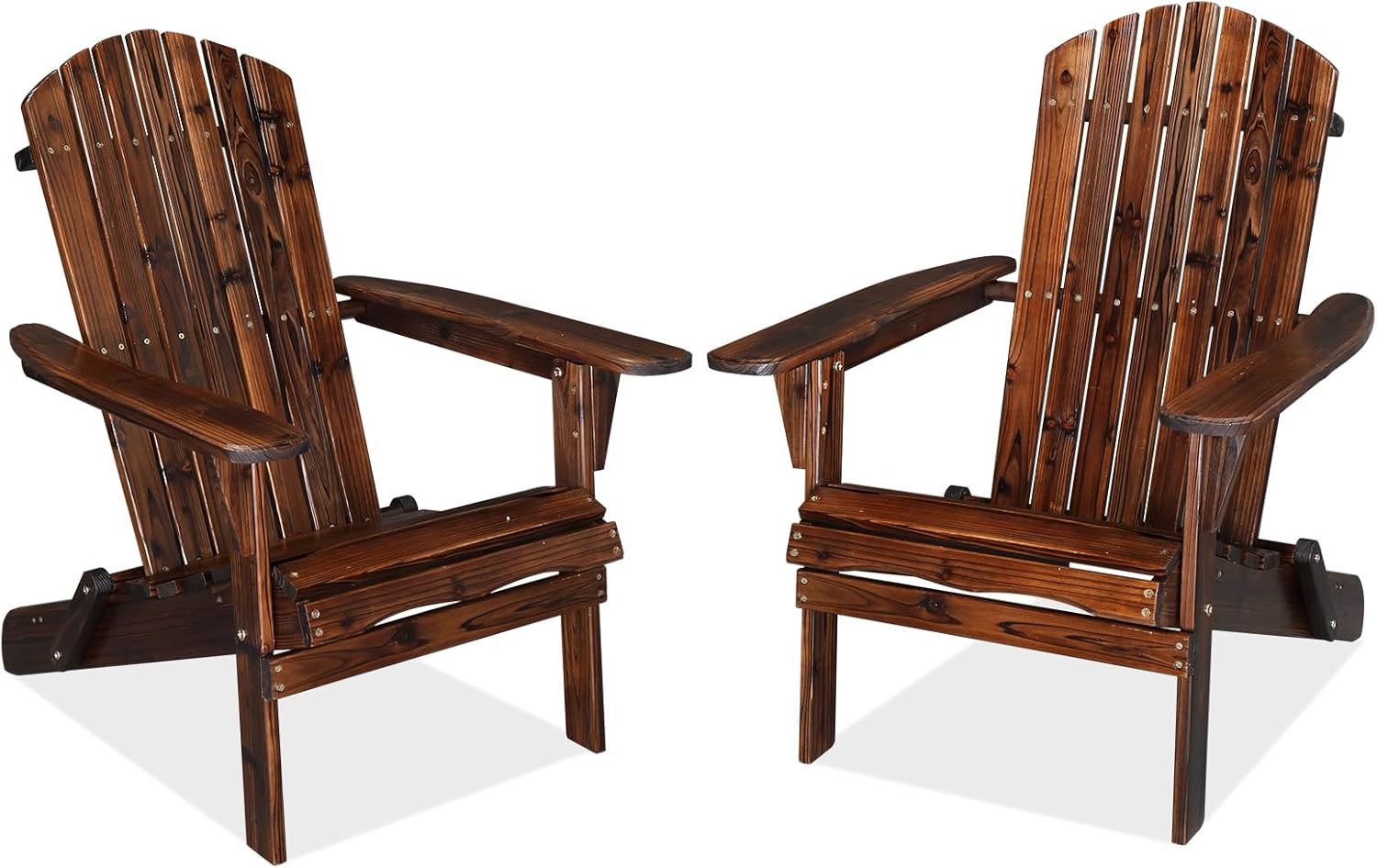 Outvita Folding Adirondack Chair Set of 2, 350LBS Solid Wood Garden Chair Weather Resistant, Outdoor Wooden Accent Furniture Fire Pit Lounge Chairs for Garden, Yard, Patio, Lawn, Carbonized