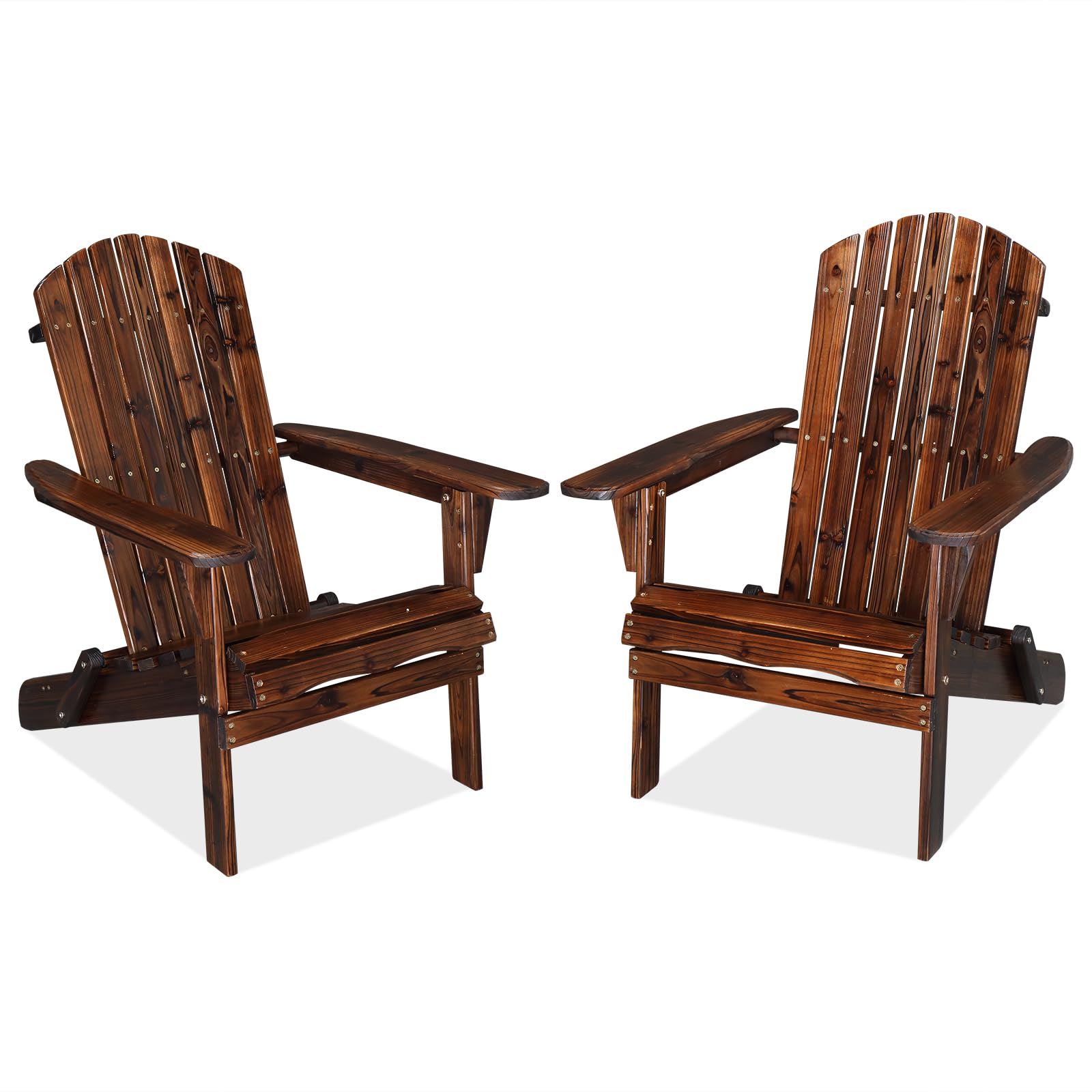 Outvita Folding Adirondack Chair Set of 2, 350LBS Solid Wood Garden Chair Weather Resistant, Outdoor Wooden Accent Furniture Fire Pit Lounge Chairs for Garden, Yard, Patio, Lawn, Carbonized