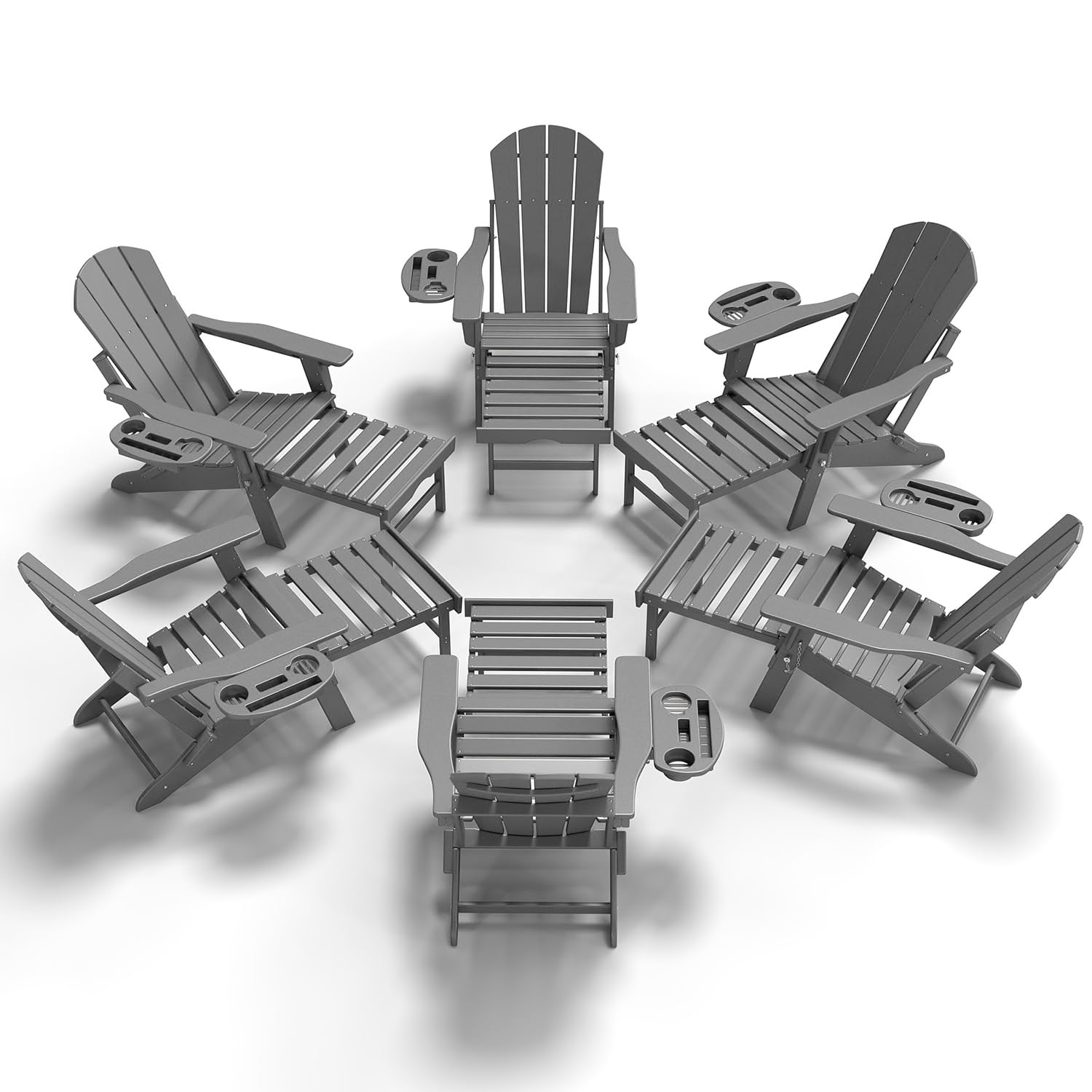 NAVINE Adjustable Adirondack Chair with Retractable Ottoman Set of 2, HDPE Folding Adirondack Chair with Cup Holder, All Weather Fire Pit Chair for Outdoor.