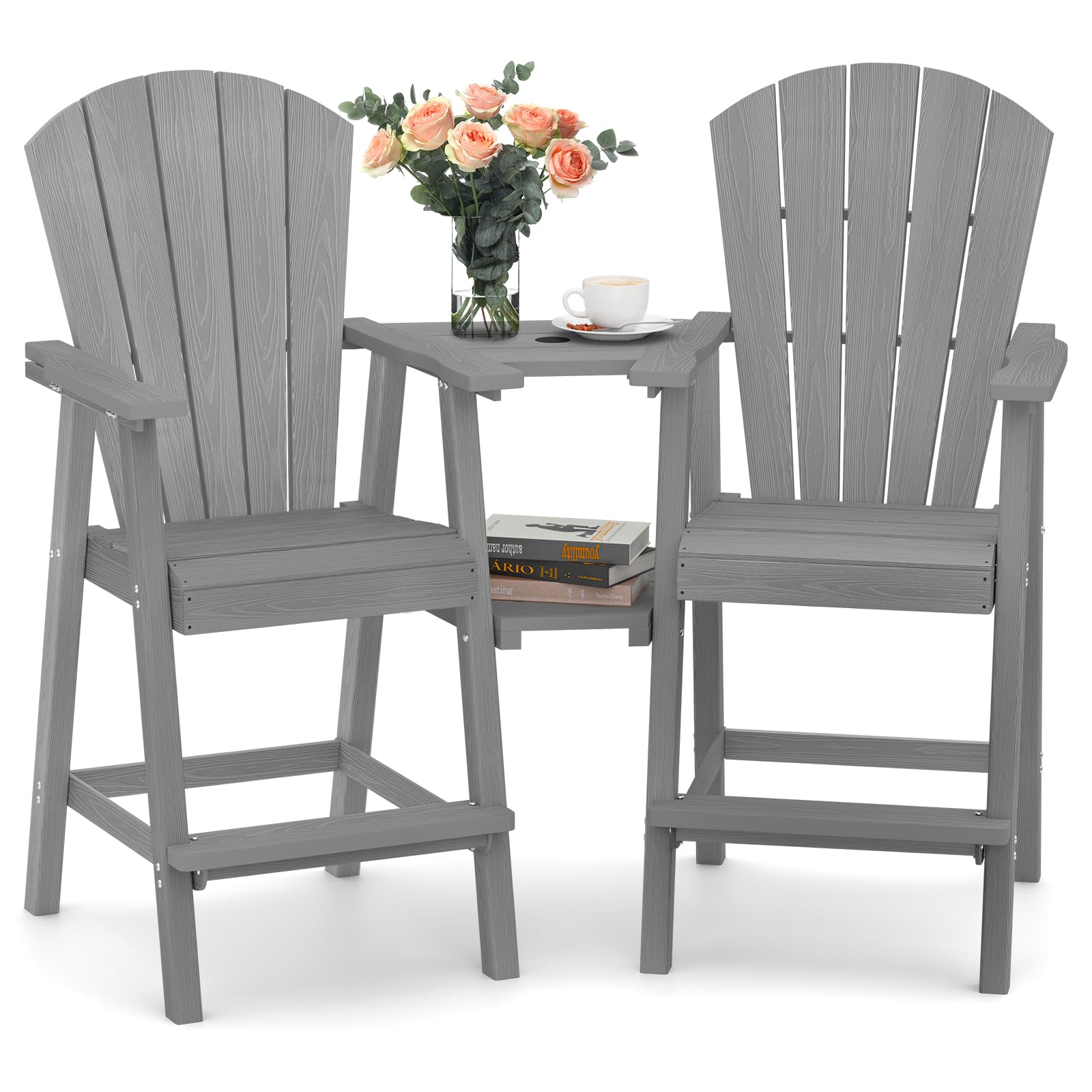 Ciokea Tall Adirondack Chairs Set of 2, HDPE Outdoor High Back Adirondack Chair with Double Connecting Tray, Weather Resistant Balcony Chairs for Deck, Lawn, Pool, Backyard, Navy Blue