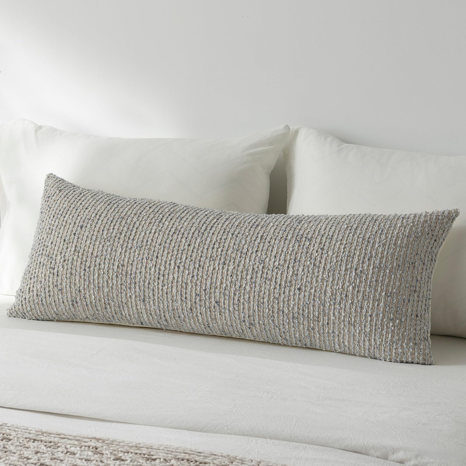DEZENE 22x22 Beige Throw Pillow Cover Textured Boucle Striped Chic Morden Boho Accent Farmhouse Square Decorative Couch Pillow Cover for Home Decor Bed Sofa Living Room