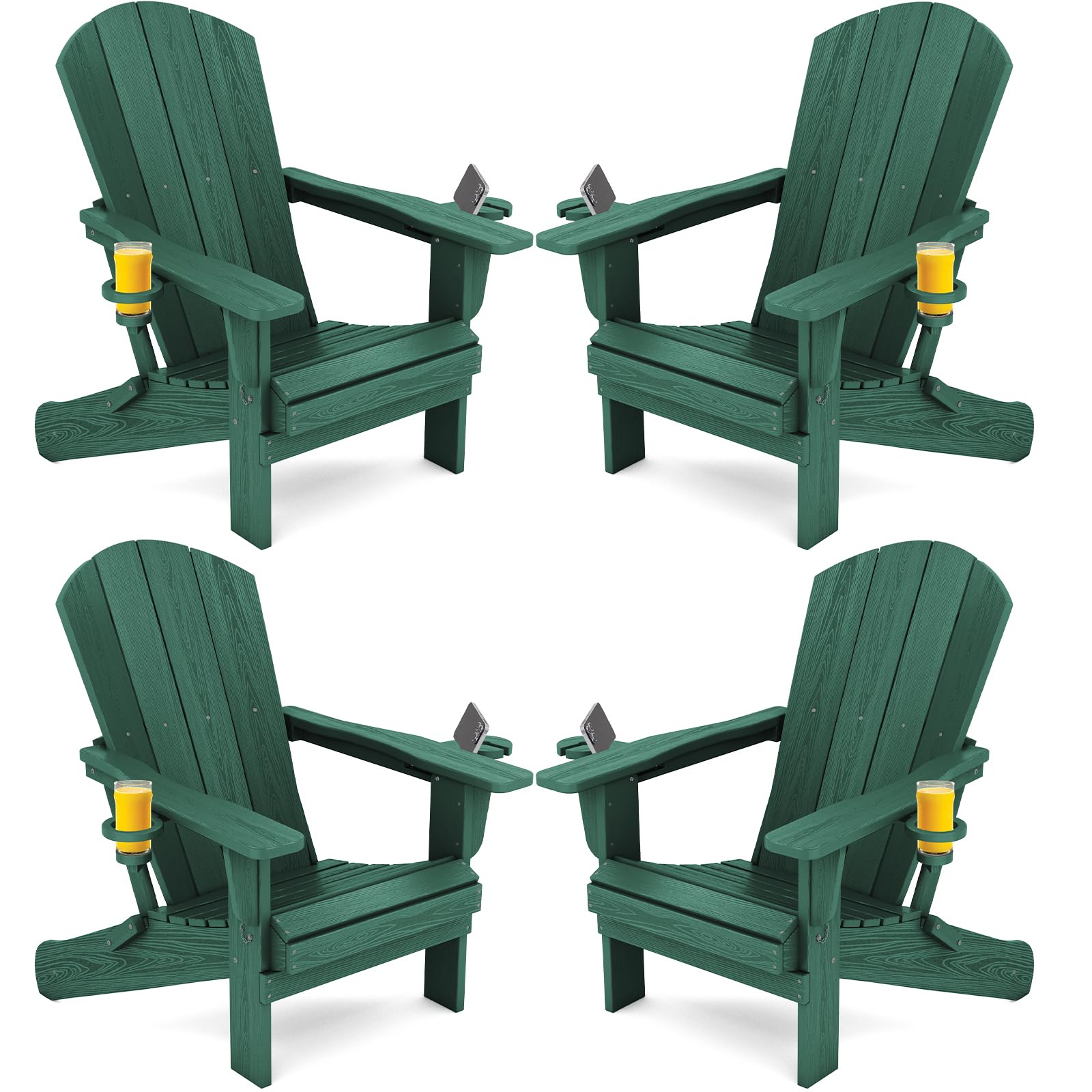 SERWALL Foldable Adirondack Chair Set of 2, HDPE Adirondack Chair with Wood-Texture-Gray
