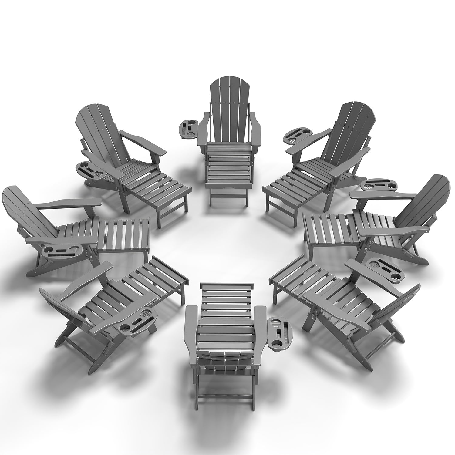NAVINE Adjustable Adirondack Chair with Retractable Ottoman Set of 2, HDPE Folding Adirondack Chair with Cup Holder, All Weather Fire Pit Chair for Outdoor.