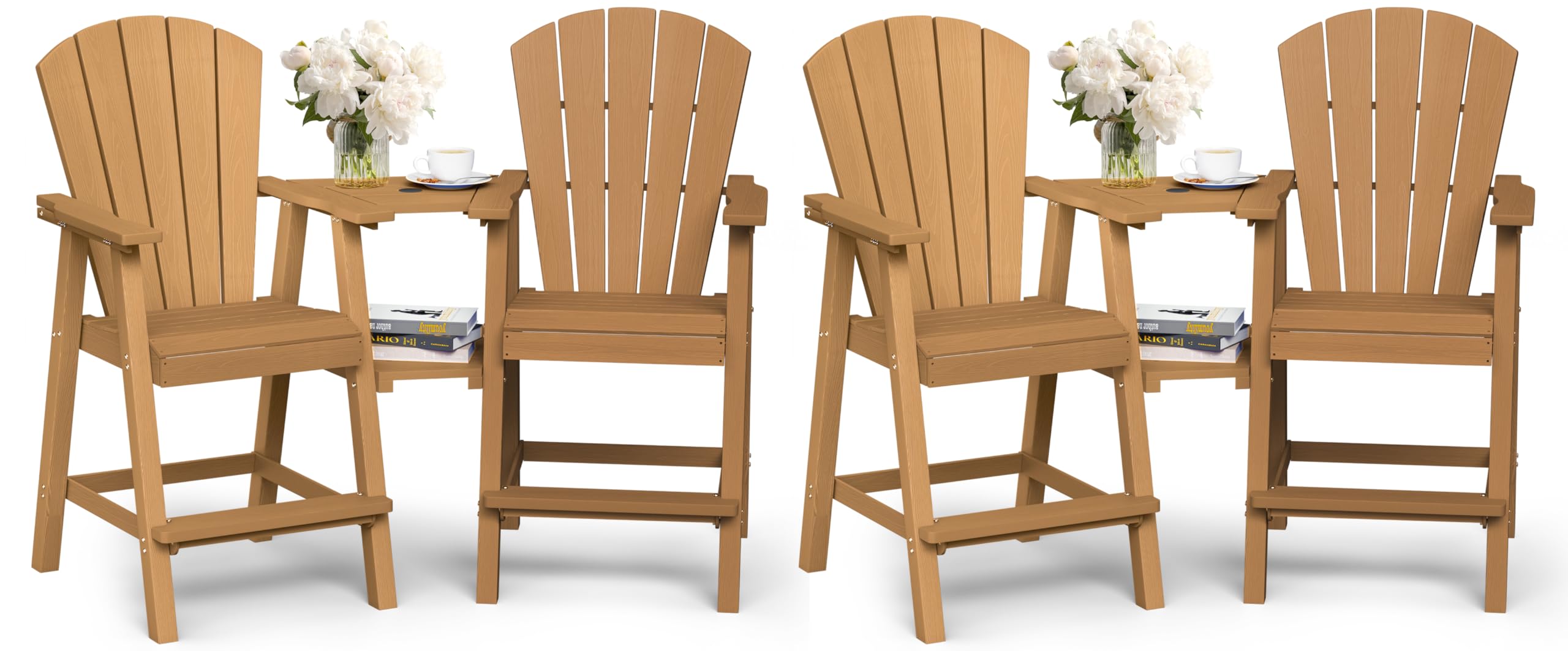 Ciokea Tall Adirondack Chairs Set of 2, HDPE Outdoor High Back Adirondack Chair with Double Connecting Tray, Weather Resistant Balcony Chairs for Deck, Lawn, Pool, Backyard, Navy Blue