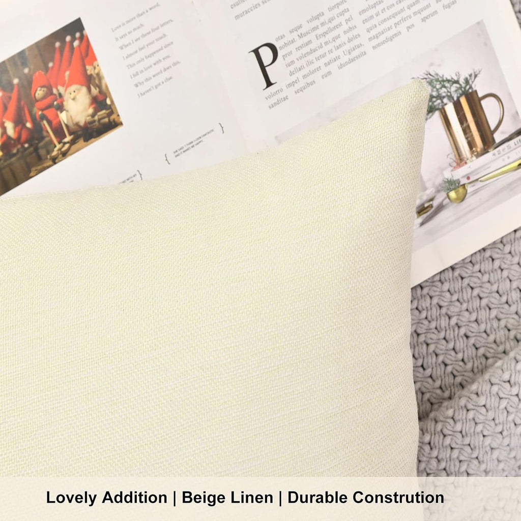 Throw Pillow Covers Bulk Linen Blank Couch Cushion Pillow Case for Vinyl Sublimation HTV Ironing Craft Embroider Decoration 18 x 18 Inch Beige Set of 8