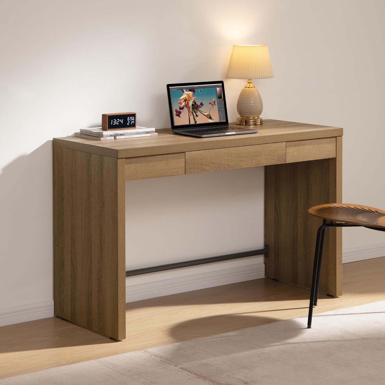 SICOTAS Home Office Executive Desk - 47-Inch Computer Desk with Drawer, Farmhouse Writing Study Desk with Storage,Boho Makeup Vanity Table for Bedroom (Reclaimed Caramel Oak, 2 Pieces)