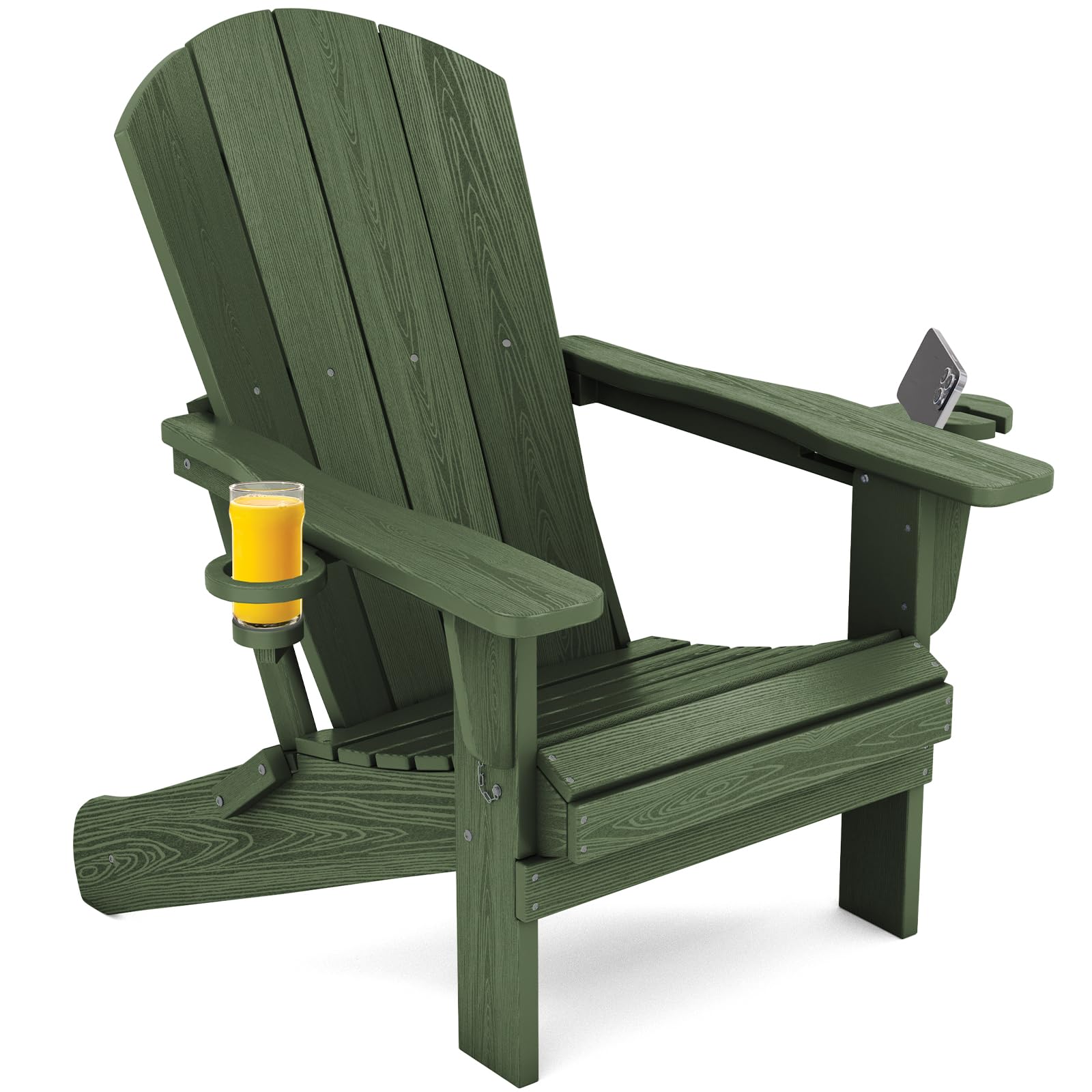 SERWALL Foldable Adirondack Chair Set of 2, HDPE Adirondack Chair with Wood-Texture-Gray