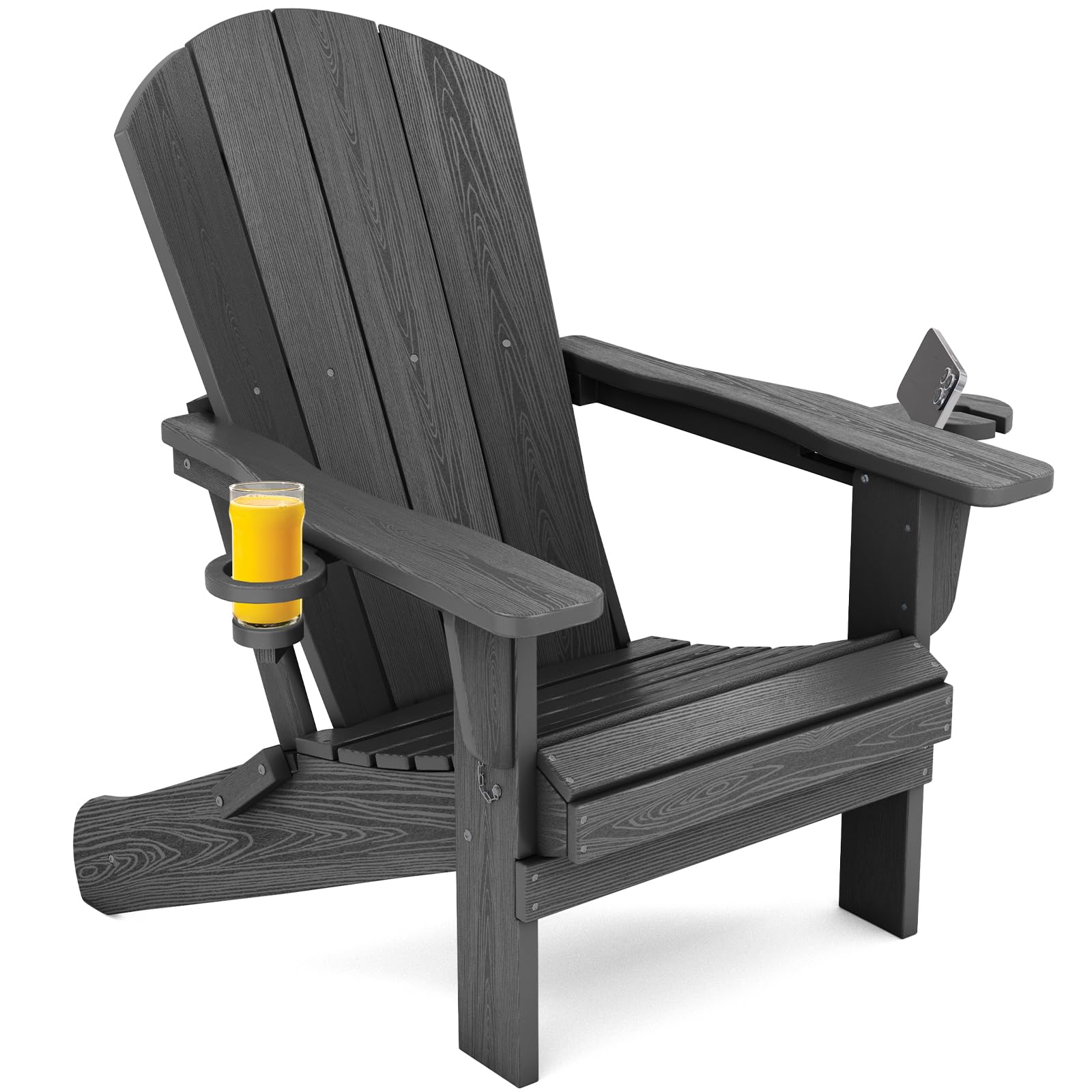 SERWALL Foldable Adirondack Chair Set of 2, HDPE Adirondack Chair with Wood-Texture-Gray