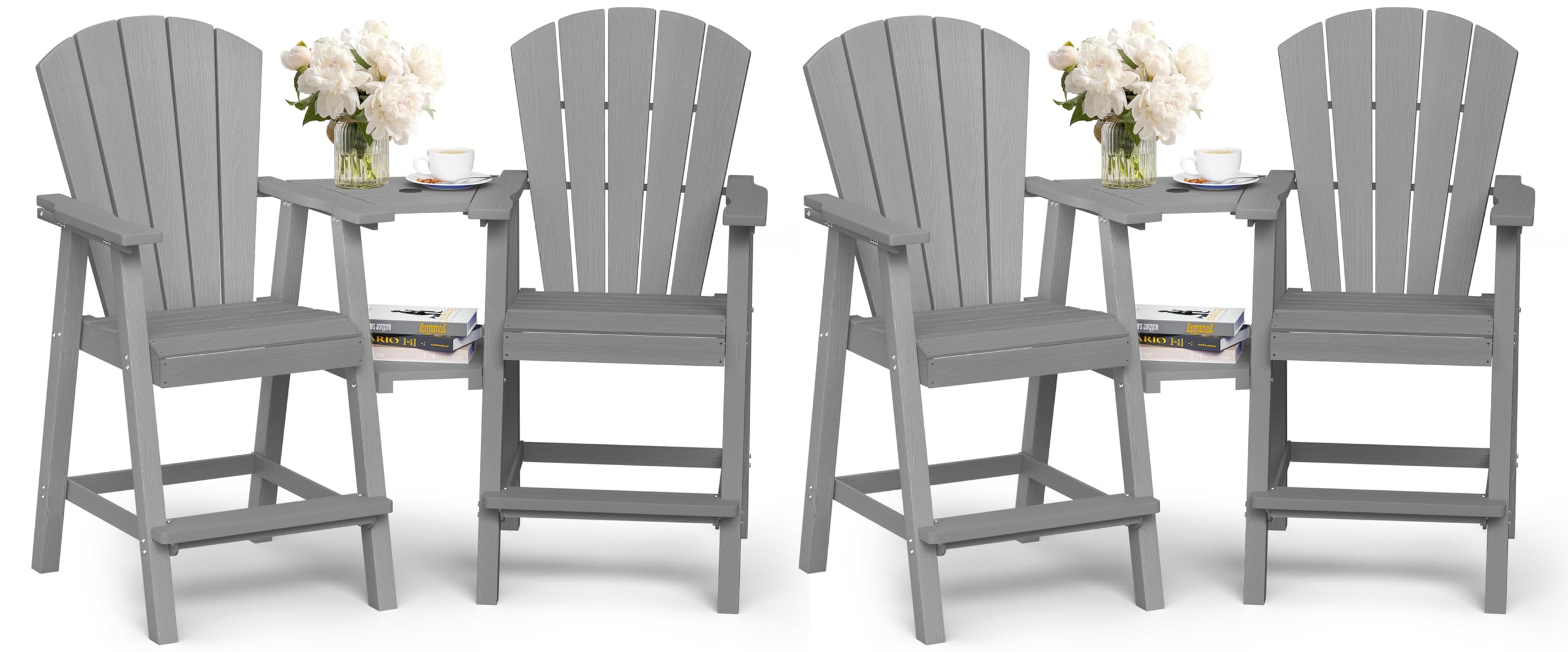 Ciokea Tall Adirondack Chairs Set of 2, HDPE Outdoor High Back Adirondack Chair with Double Connecting Tray, Weather Resistant Balcony Chairs for Deck, Lawn, Pool, Backyard, Navy Blue