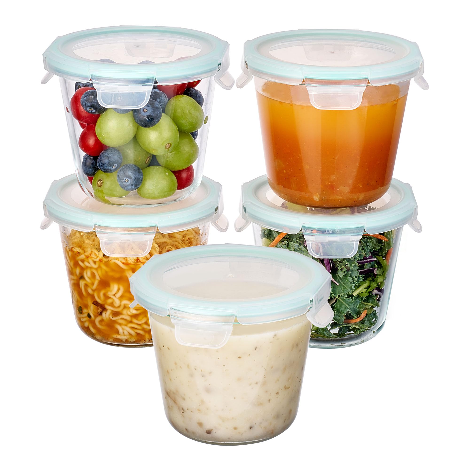 Vtopmart 5Pack 22oz Glass Storage Containers with Lids, Glass Meal Prep Food Container Sets with Snap Airtight Lids for Microwave, Oven, Freezer and Dishwasher, Grey
