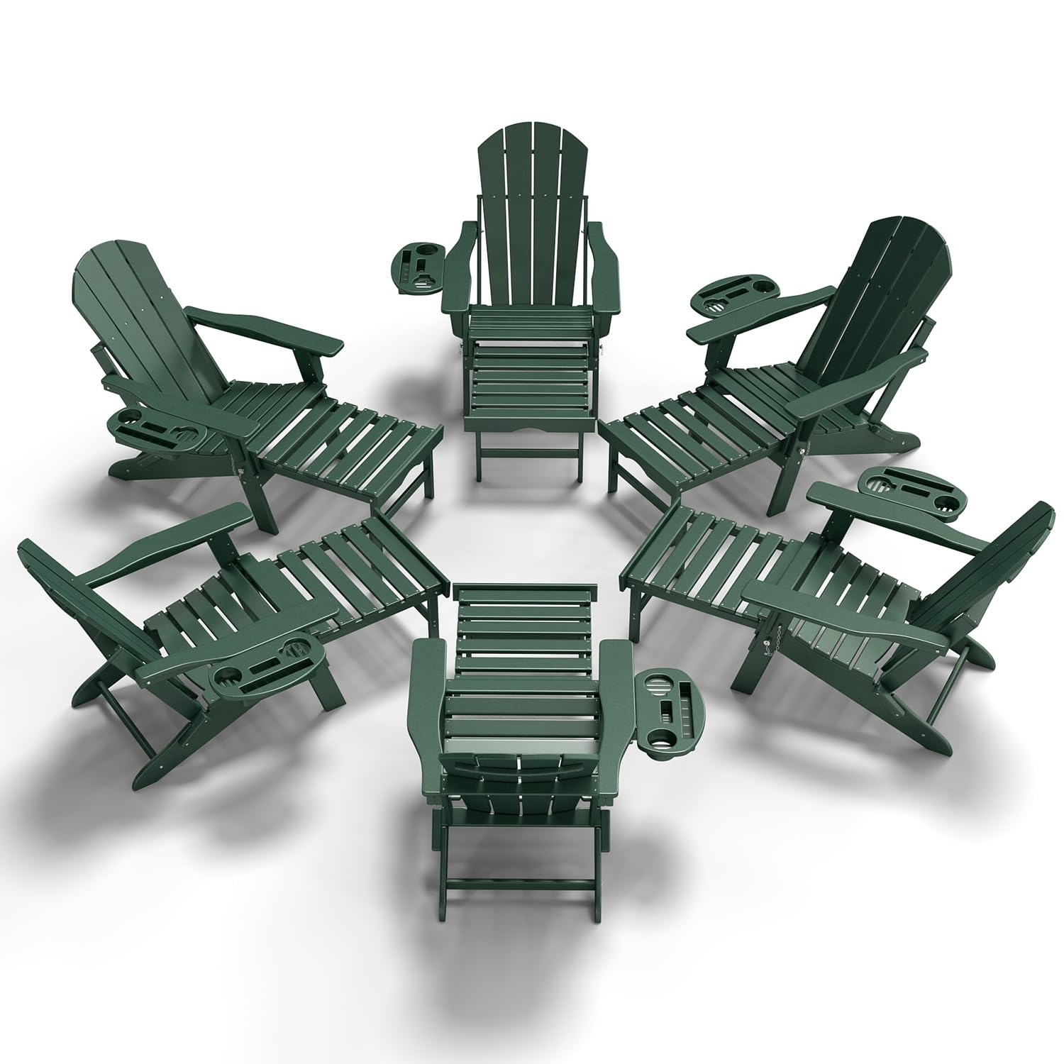 NAVINE Adjustable Adirondack Chair with Retractable Ottoman Set of 2, HDPE Folding Adirondack Chair with Cup Holder, All Weather Fire Pit Chair for Outdoor.