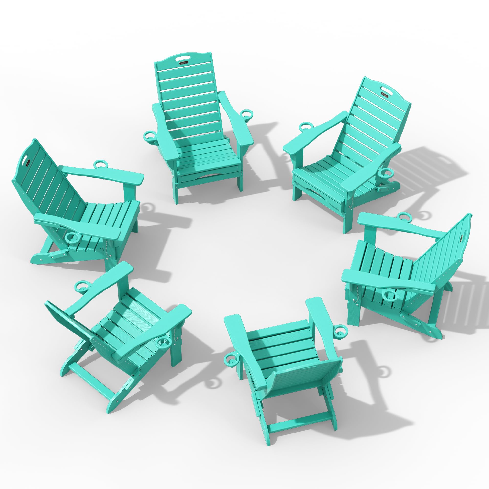 Folding Adirondack Chair with Retractable Ottoman, Weather Resistant Fire Pit Chair Patio Chair with 2 Cup Holder Lawn Outdoor Lounge Chair (Grey)