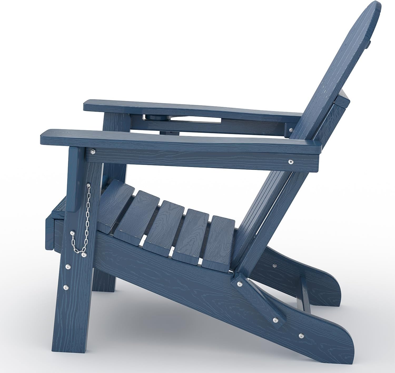 GarveeLife Folding Adirondack Chair Set of 2, All-Weather HDPE Outdoor Chair, Wooden Textured with Cup Holder for patios, Decks, Gardens, fire pits, Navy Blue