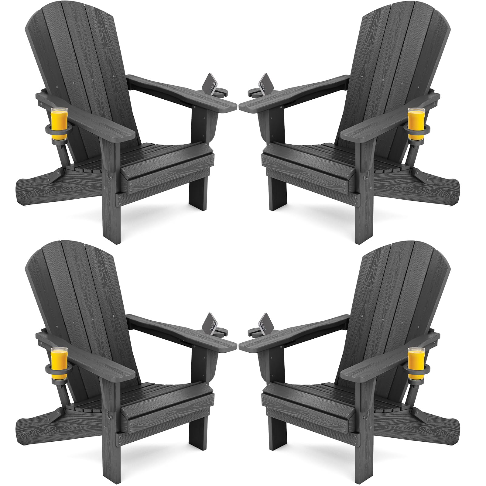 SERWALL Foldable Adirondack Chair Set of 2, HDPE Adirondack Chair with Wood-Texture-Gray