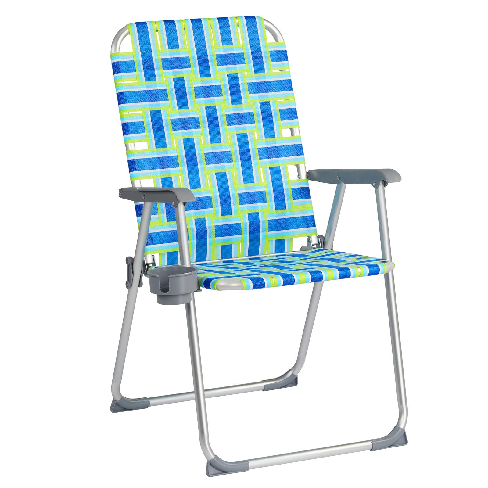 VINGLI Aluminum Patio Lawn Chairs Folding Set of 2 with Detachable Cup Holder, Webbed Beach Chair Folding Chair Outdoor Portable Camping Chair for Yard, Garden Blue alulawnchair
