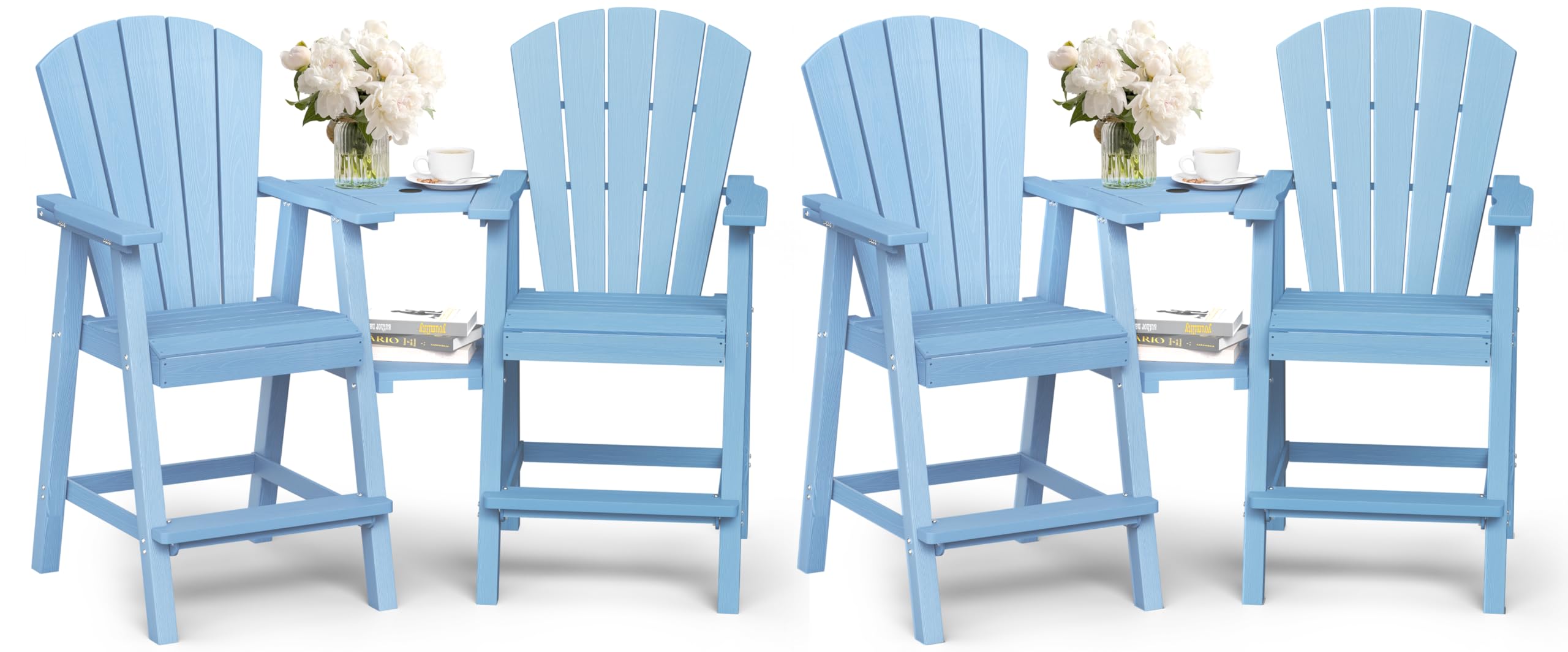 Ciokea Tall Adirondack Chairs Set of 2, HDPE Outdoor High Back Adirondack Chair with Double Connecting Tray, Weather Resistant Balcony Chairs for Deck, Lawn, Pool, Backyard, Navy Blue