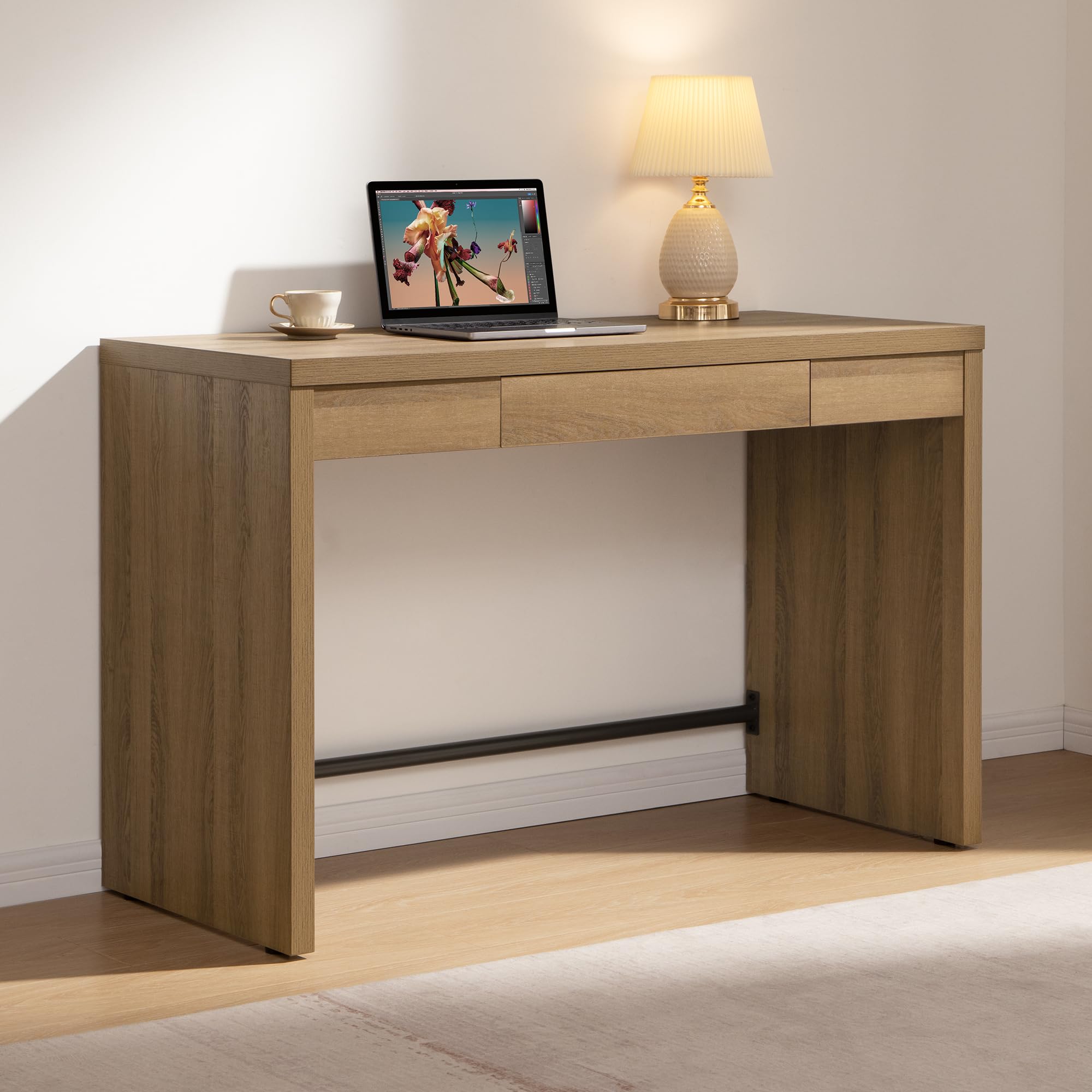 SICOTAS Home Office Executive Desk - 47-Inch Computer Desk with Drawer, Farmhouse Writing Study Desk with Storage,Boho Makeup Vanity Table for Bedroom (Reclaimed Caramel Oak, 2 Pieces)