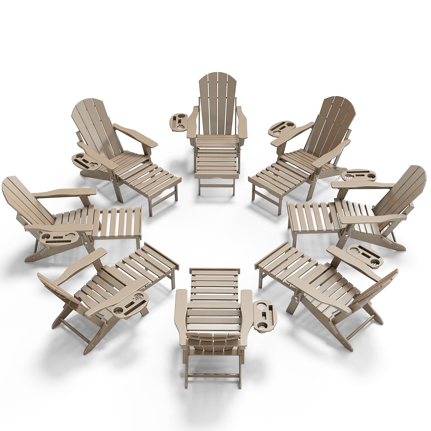 NAVINE Adjustable Adirondack Chair with Retractable Ottoman Set of 2, HDPE Folding Adirondack Chair with Cup Holder, All Weather Fire Pit Chair for Outdoor.