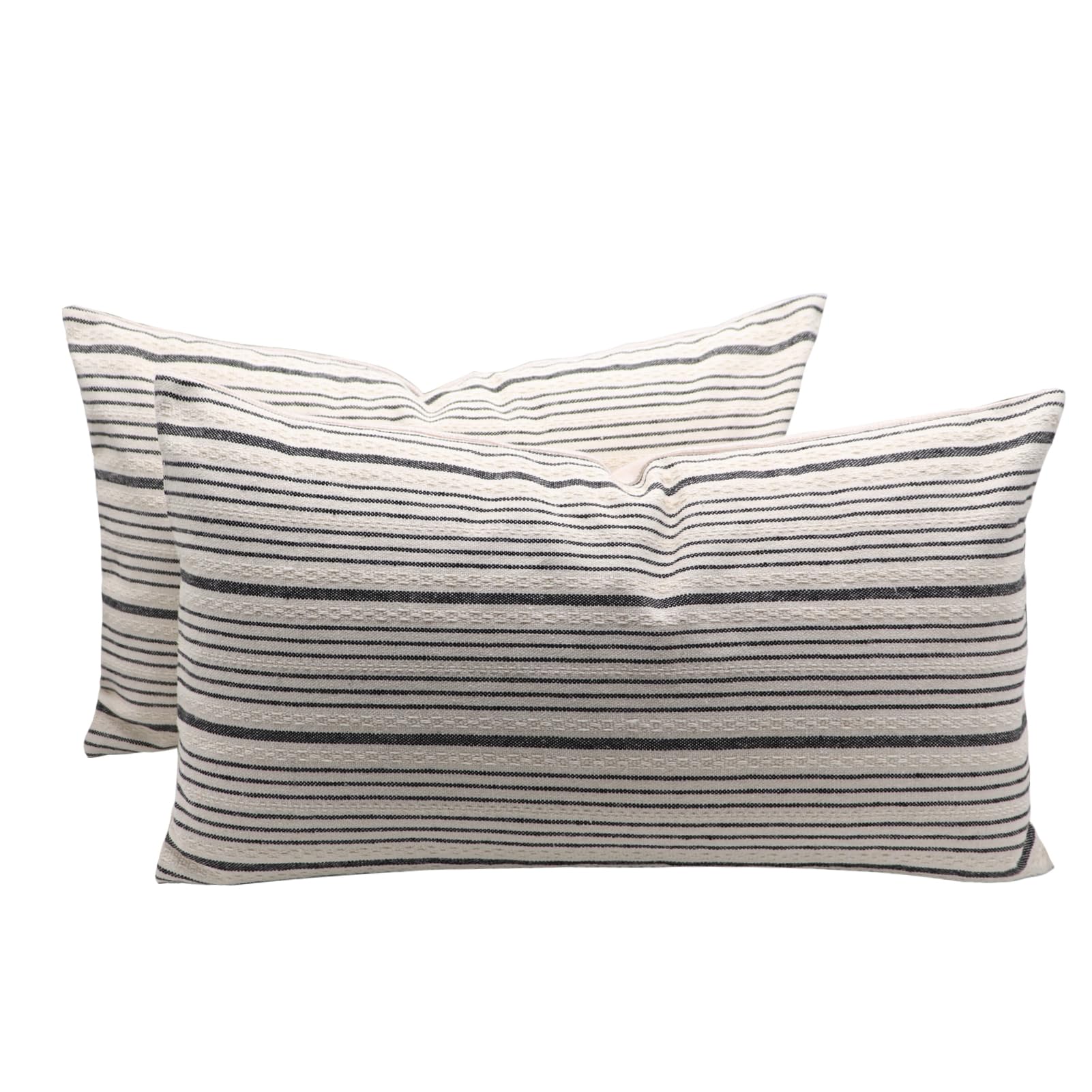 Tan Pillow Covers Farmhouse Linen Throw Pillow Covers Striped Outdoor Decorative Square Throw Pillows for Couch Sofa Bed 18x18 in Pack of 2 Cream and Beige