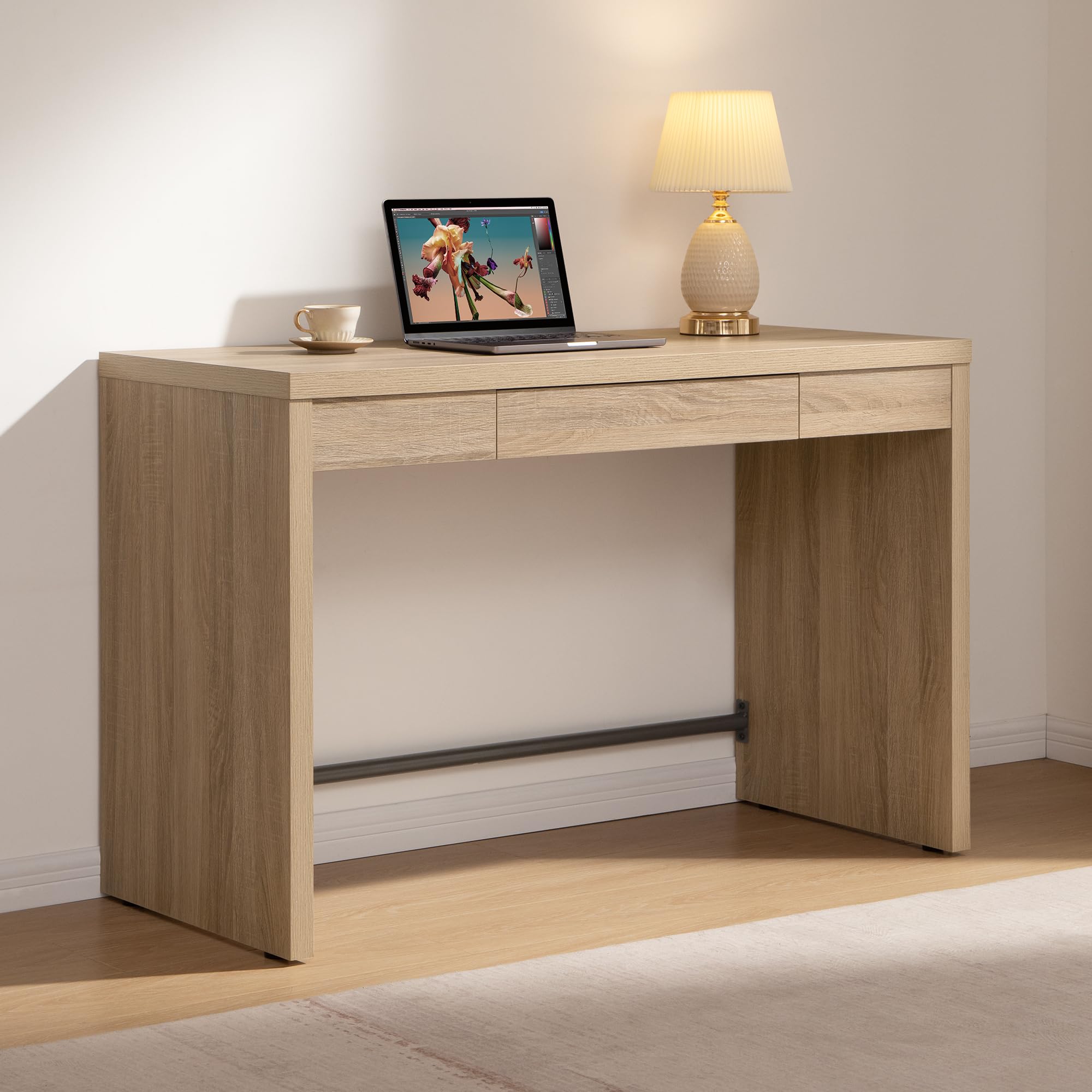 SICOTAS Home Office Executive Desk - 47-Inch Computer Desk with Drawer, Farmhouse Writing Study Desk with Storage,Boho Makeup Vanity Table for Bedroom (Reclaimed Caramel Oak, 2 Pieces)