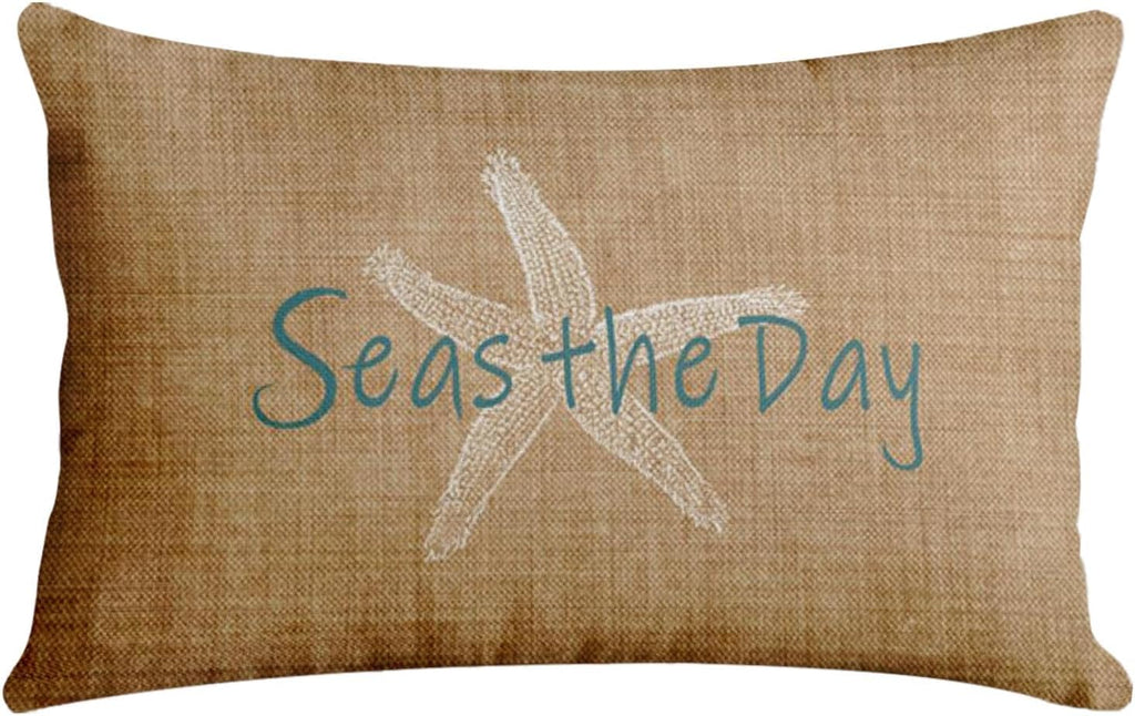 Emvency Linen Throw Pillow Cover Seas Day Vintage Beach Starfish Canvas Look Coastal Decorative Pillow Case Whimsical Home Decor Rectangle Queen Size 20x26 Inch Cushion Pillowcase