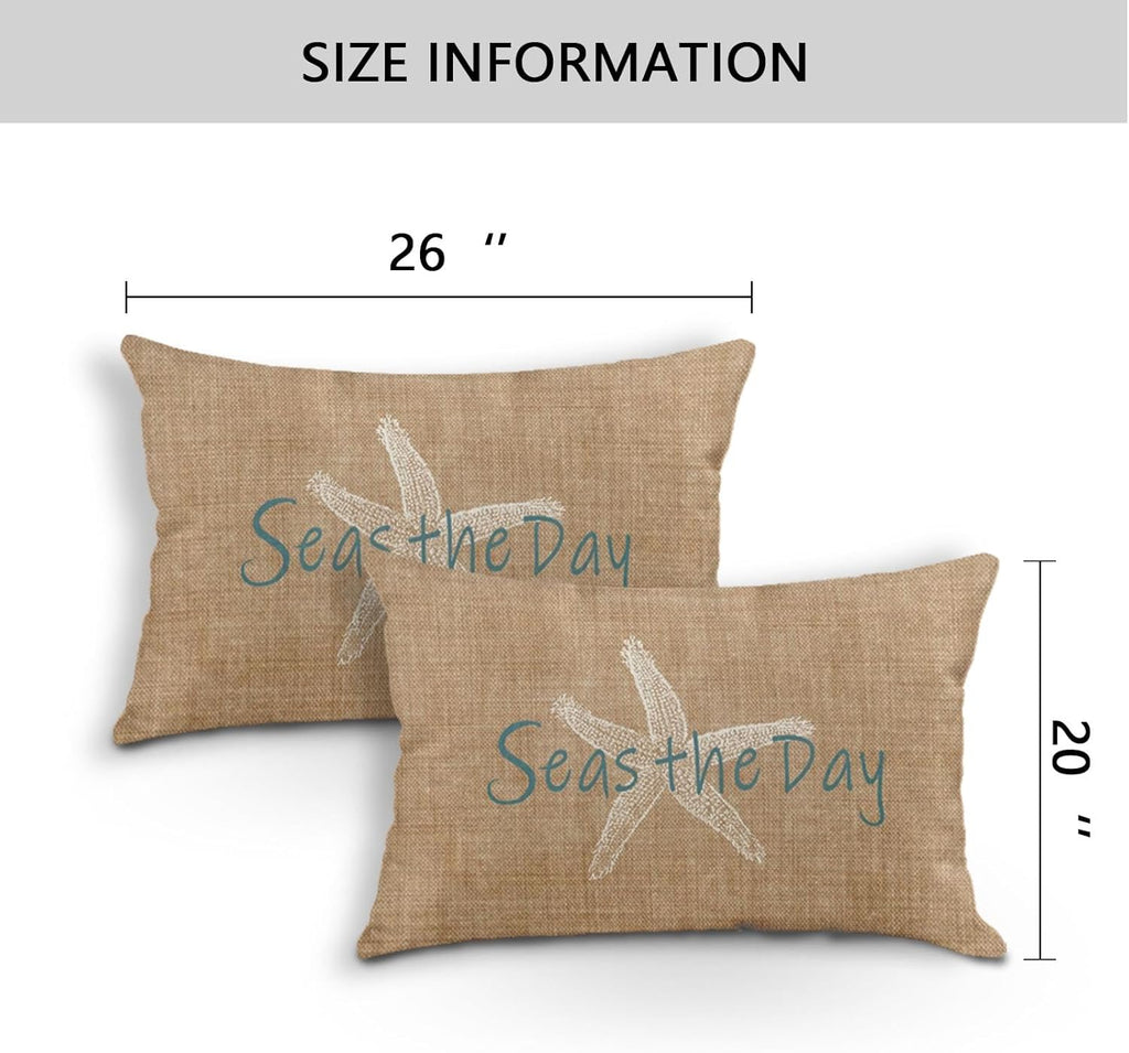 Emvency Linen Throw Pillow Cover Seas Day Vintage Beach Starfish Canvas Look Coastal Decorative Pillow Case Whimsical Home Decor Rectangle Queen Size 20x26 Inch Cushion Pillowcase