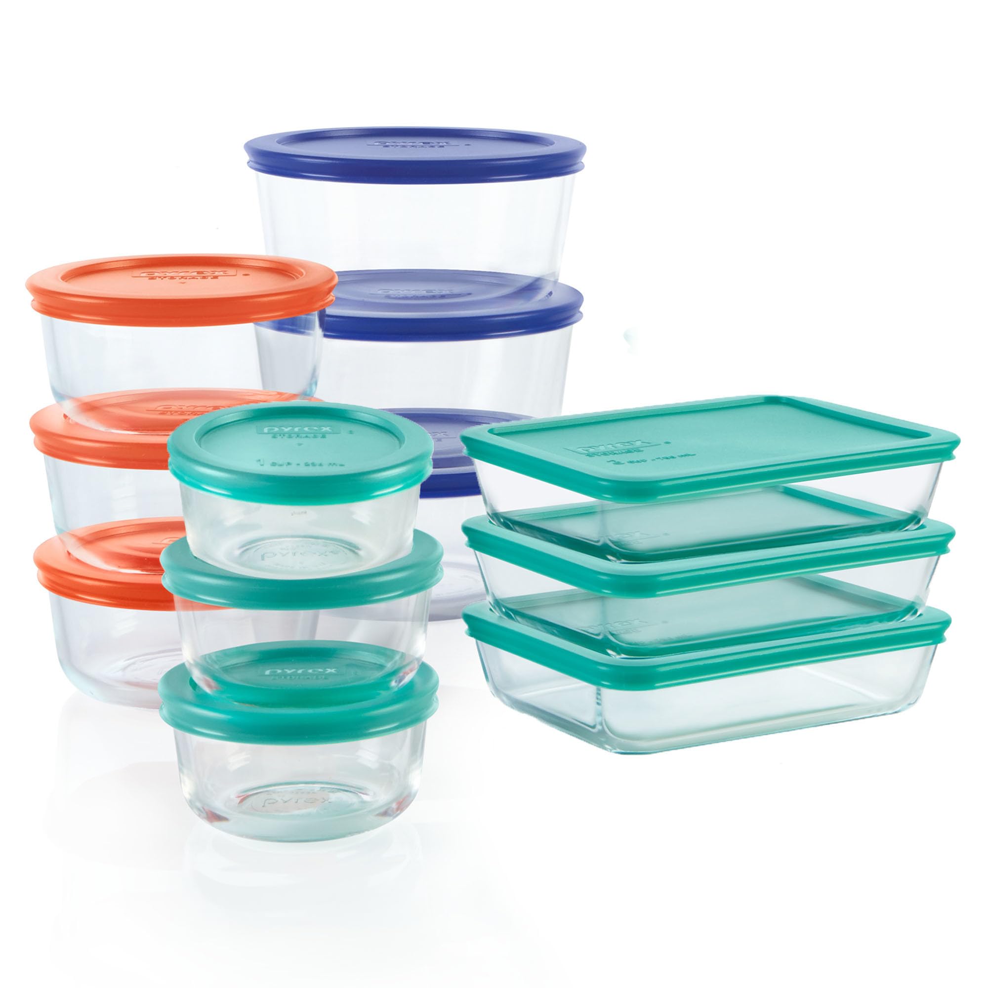 Pyrex Simply Store (9-Pack) Mixed Sized Glass Food Storage Set, Round & Rectangular Containers With Plastic Lids, BPA-Free, Dishwasher & Microwave Safe