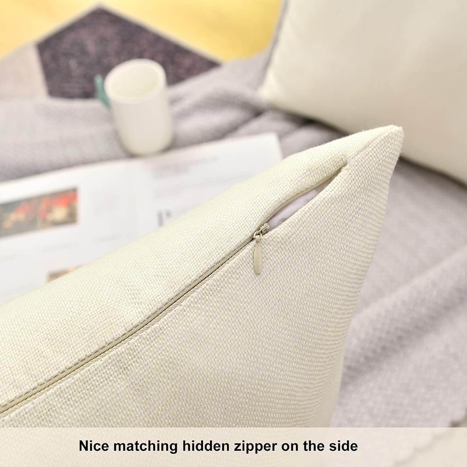 Throw Pillow Covers Bulk Linen Blank Couch Cushion Pillow Case for Vinyl Sublimation HTV Ironing Craft Embroider Decoration 18 x 18 Inch Beige Set of 8