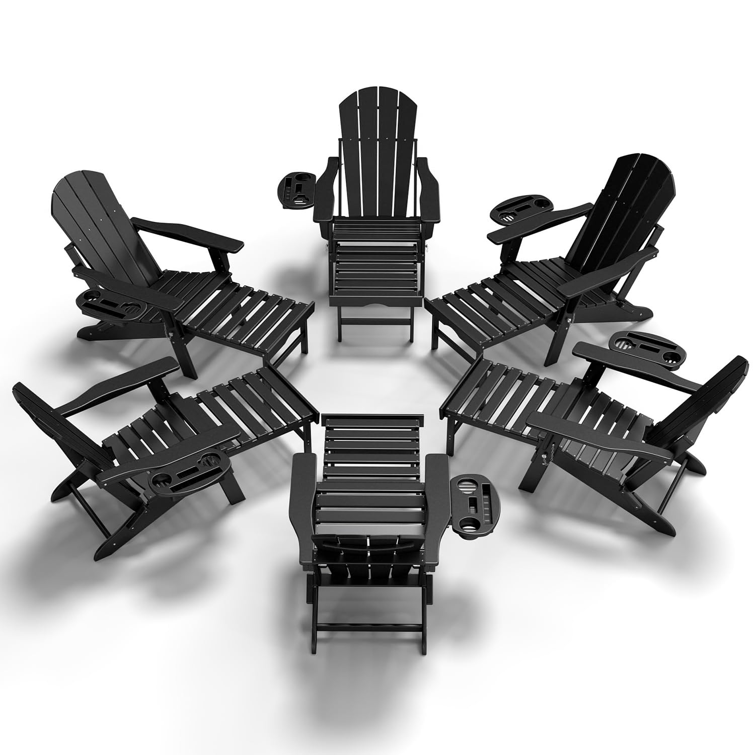 NAVINE Adjustable Adirondack Chair with Retractable Ottoman Set of 2, HDPE Folding Adirondack Chair with Cup Holder, All Weather Fire Pit Chair for Outdoor.