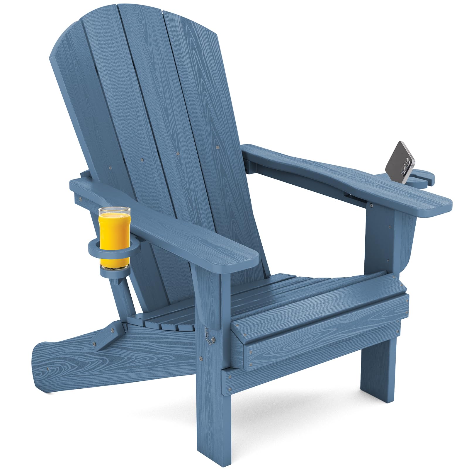 SERWALL Foldable Adirondack Chair Set of 2, HDPE Adirondack Chair with Wood-Texture-Gray