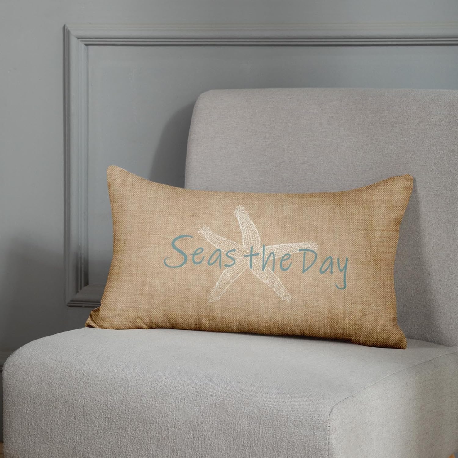 Emvency Linen Throw Pillow Cover Seas Day Vintage Beach Starfish Canvas Look Coastal Decorative Pillow Case Whimsical Home Decor Rectangle Queen Size 20x26 Inch Cushion Pillowcase