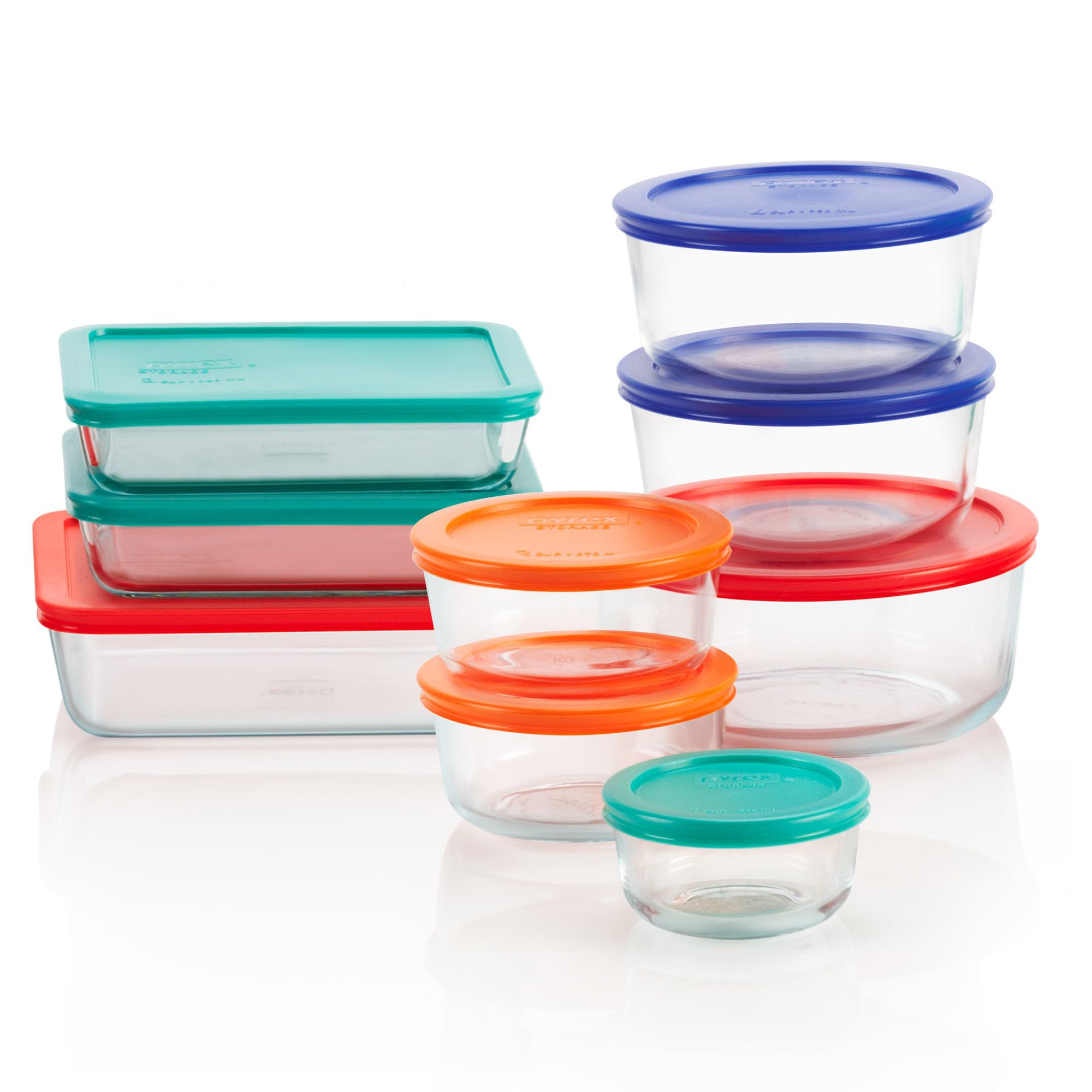 Pyrex Simply Store (9-Pack) Mixed Sized Glass Food Storage Set, Round & Rectangular Containers With Plastic Lids, BPA-Free, Dishwasher & Microwave Safe