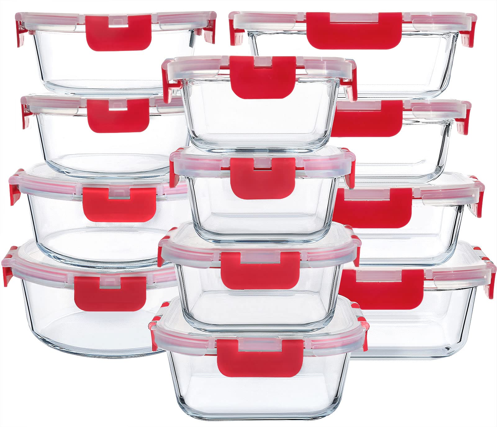 M MCIRCO 24-Piece Glass Food Storage Containers with Upgraded Snap Locking Lids,Glass Meal Prep Containers Set - Airtight Lunch Containers, Microwave, Oven, Freezer and Dishwasher