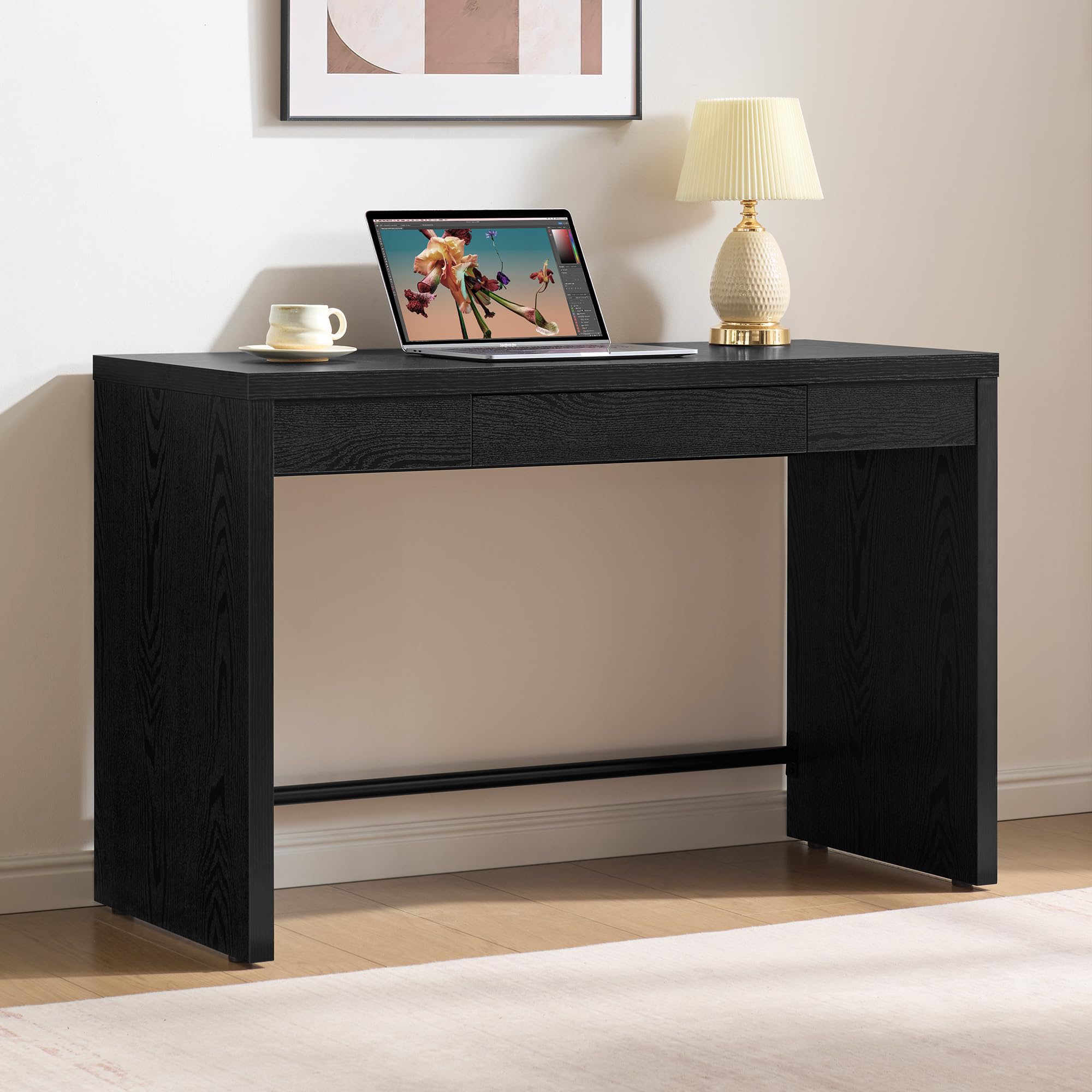 SICOTAS Home Office Executive Desk - 47-Inch Computer Desk with Drawer, Farmhouse Writing Study Desk with Storage,Boho Makeup Vanity Table for Bedroom (Reclaimed Caramel Oak, 2 Pieces)