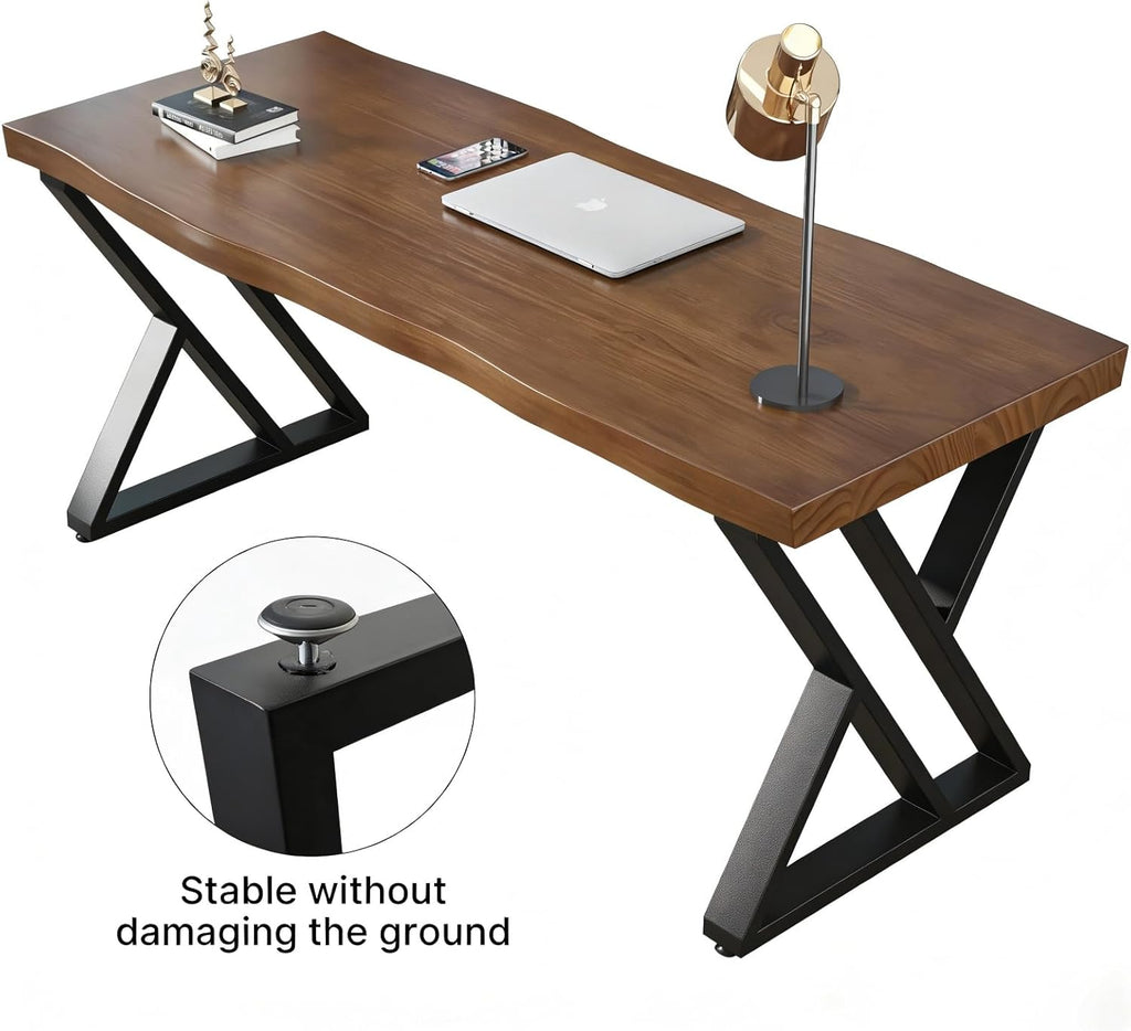 55inch Solid Wood Desk Wide Home Office Desk,Metal Modern Industrial Writing Table, Workstation, Perfect Table for Your workspace Study Table Furniture in Rustic Natural Aged Brown