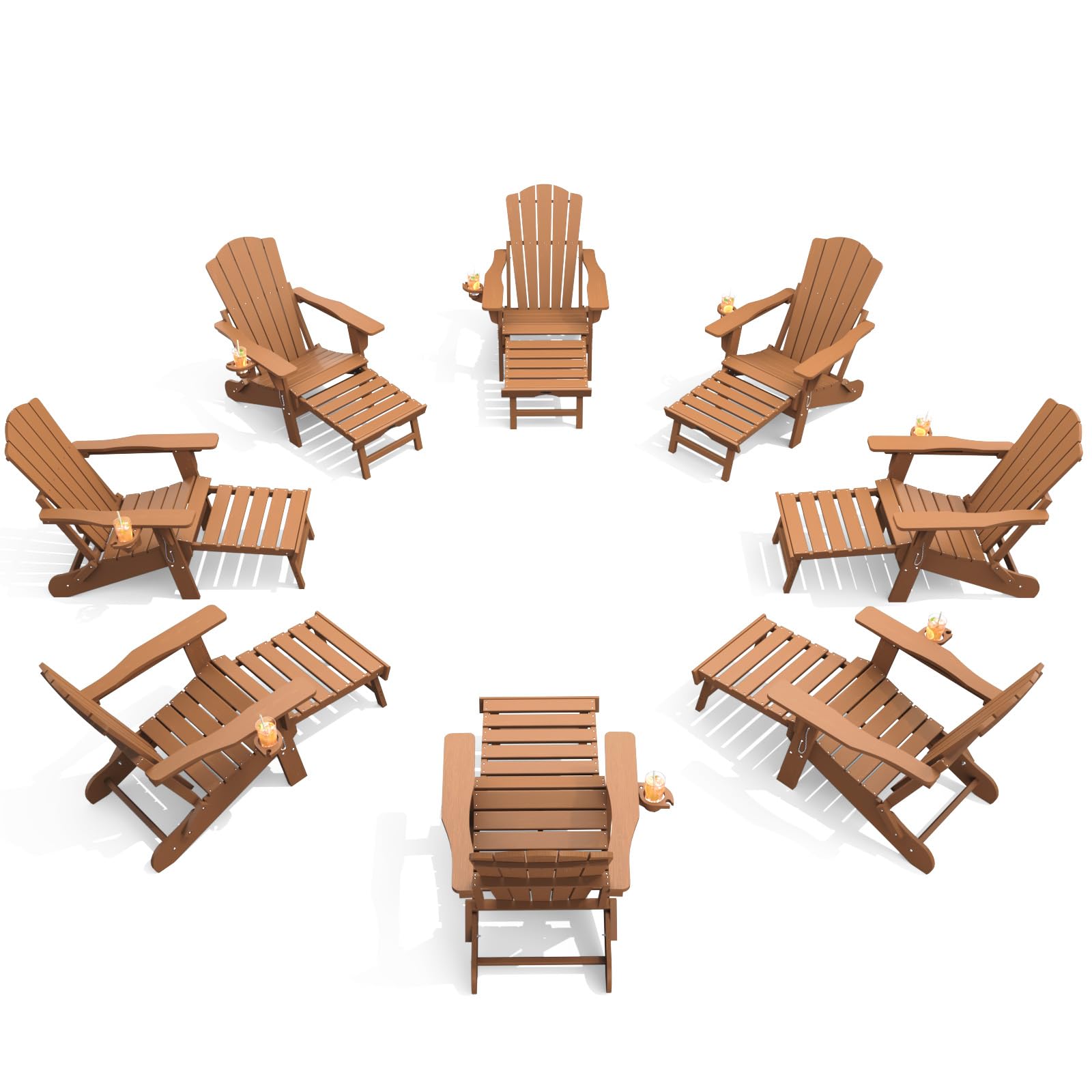 THOEOE Adjustable Adirondack Chair with Retractable Ottoman, HDEP Folding Adirondack Chairs with Footrest 2-in-1 Cup Holder, All Weather Outoor Fire Pit Chair with Foot Rest Set 1 Black