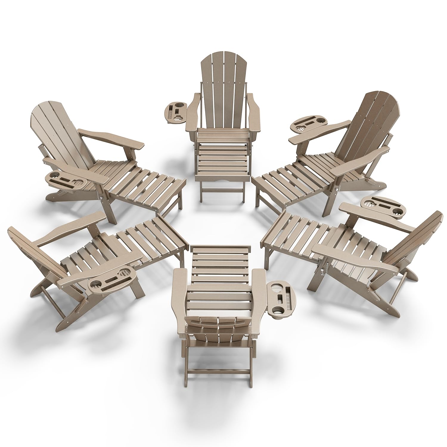 NAVINE Adjustable Adirondack Chair with Retractable Ottoman Set of 2, HDPE Folding Adirondack Chair with Cup Holder, All Weather Fire Pit Chair for Outdoor.