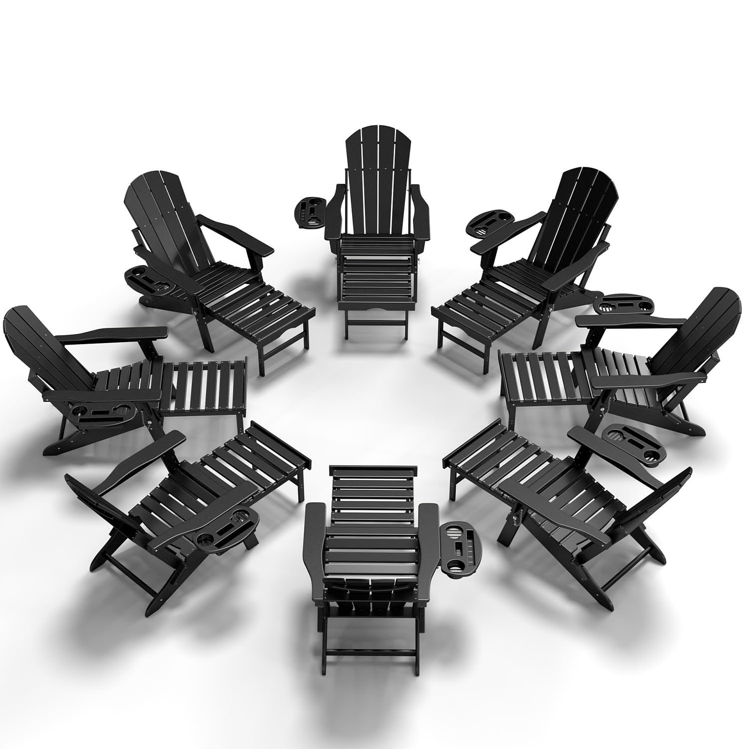 NAVINE Adjustable Adirondack Chair with Retractable Ottoman Set of 2, HDPE Folding Adirondack Chair with Cup Holder, All Weather Fire Pit Chair for Outdoor.