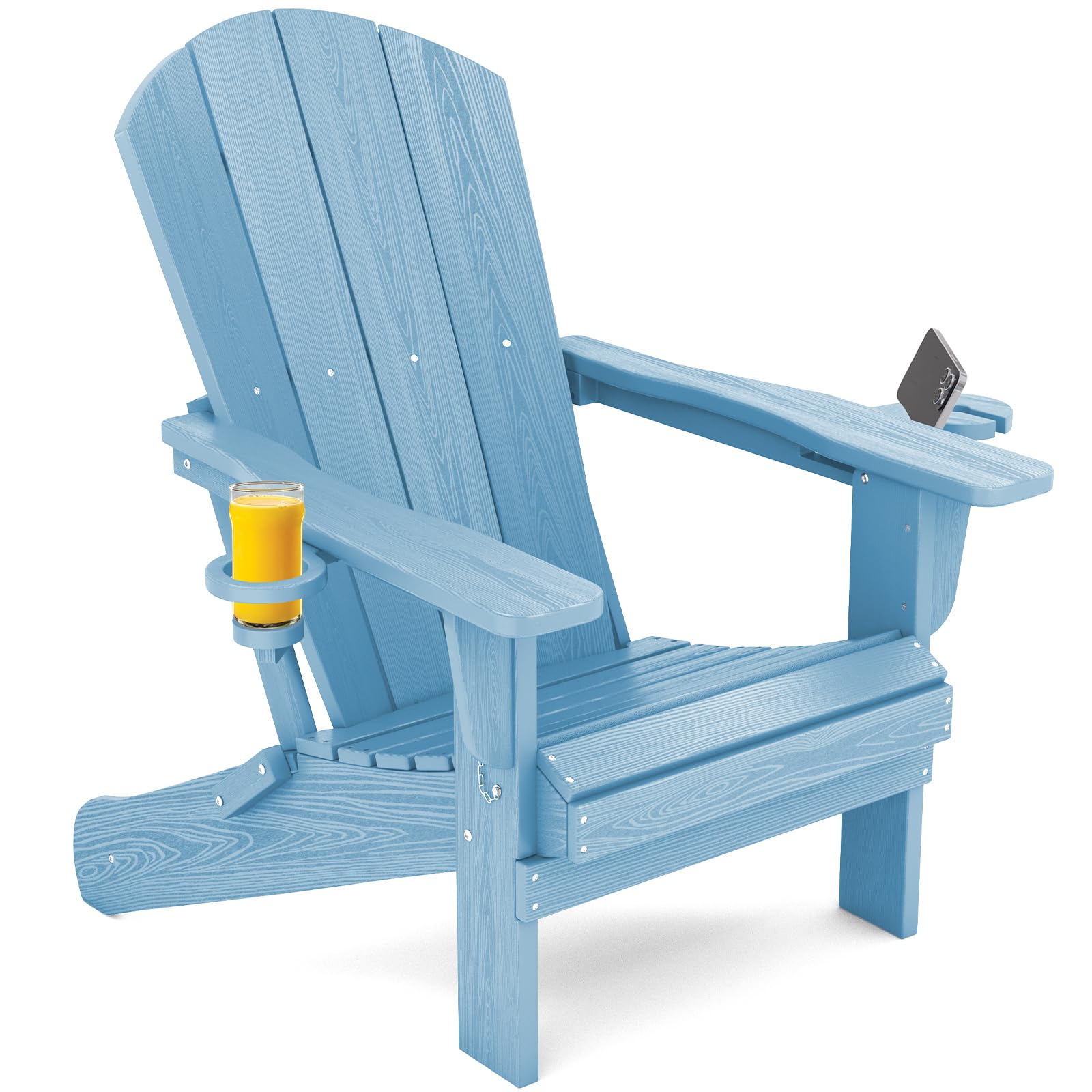 SERWALL Foldable Adirondack Chair Set of 2, HDPE Adirondack Chair with Wood-Texture-Gray