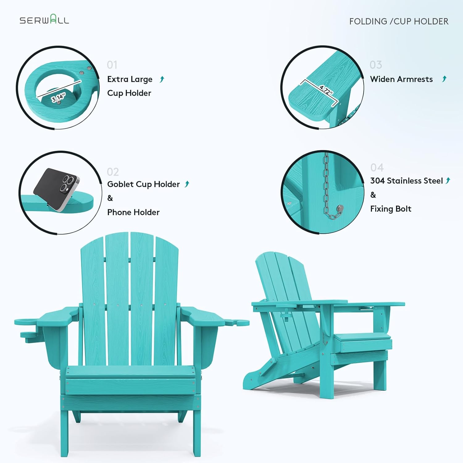 SERWALL Adirondack Chair with Cup Holders - Composite Adirondack Chairs HDPE Outdoor Chairs All Weather Use- Aruba