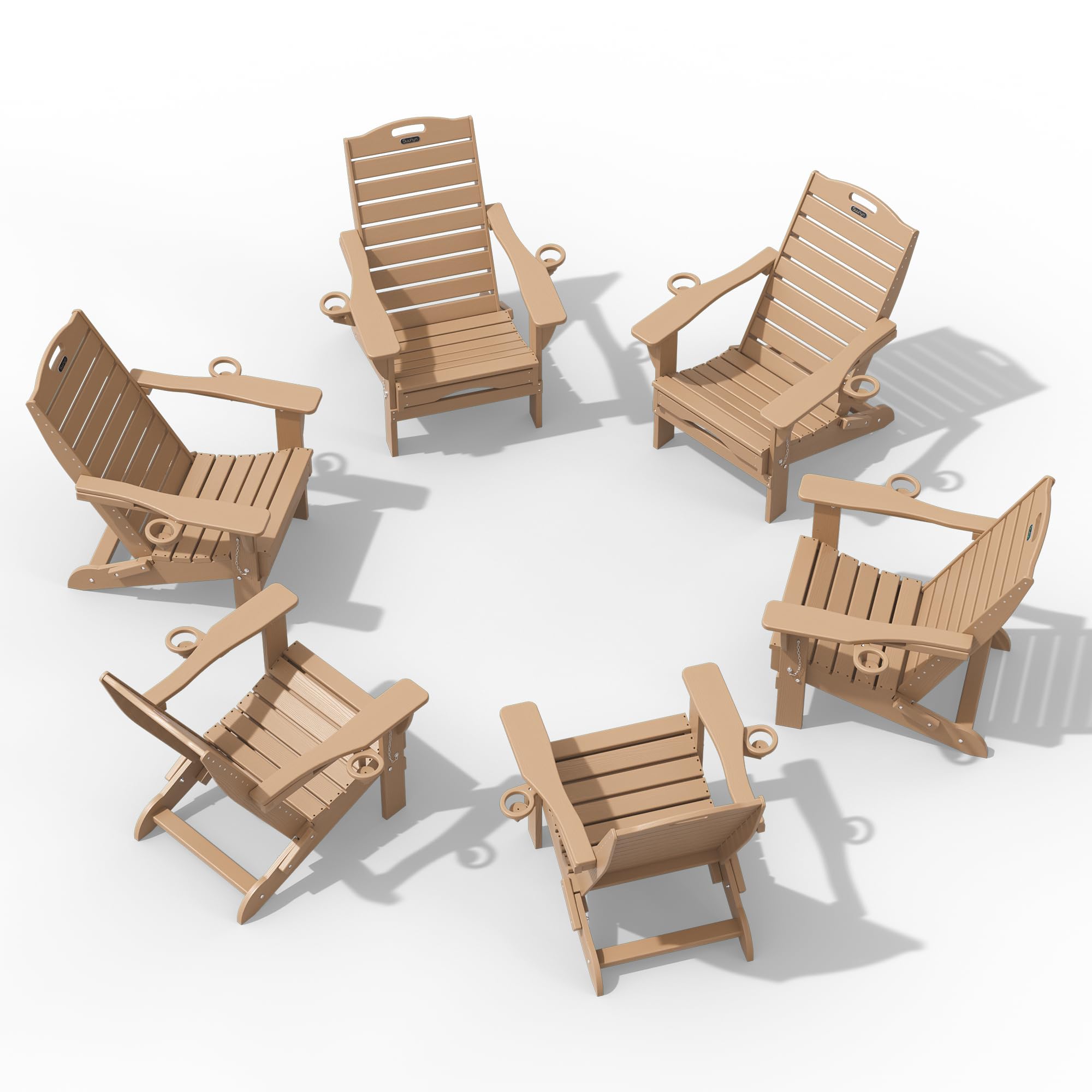 Folding Adirondack Chair with Retractable Ottoman, Weather Resistant Fire Pit Chair Patio Chair with 2 Cup Holder Lawn Outdoor Lounge Chair (Grey)